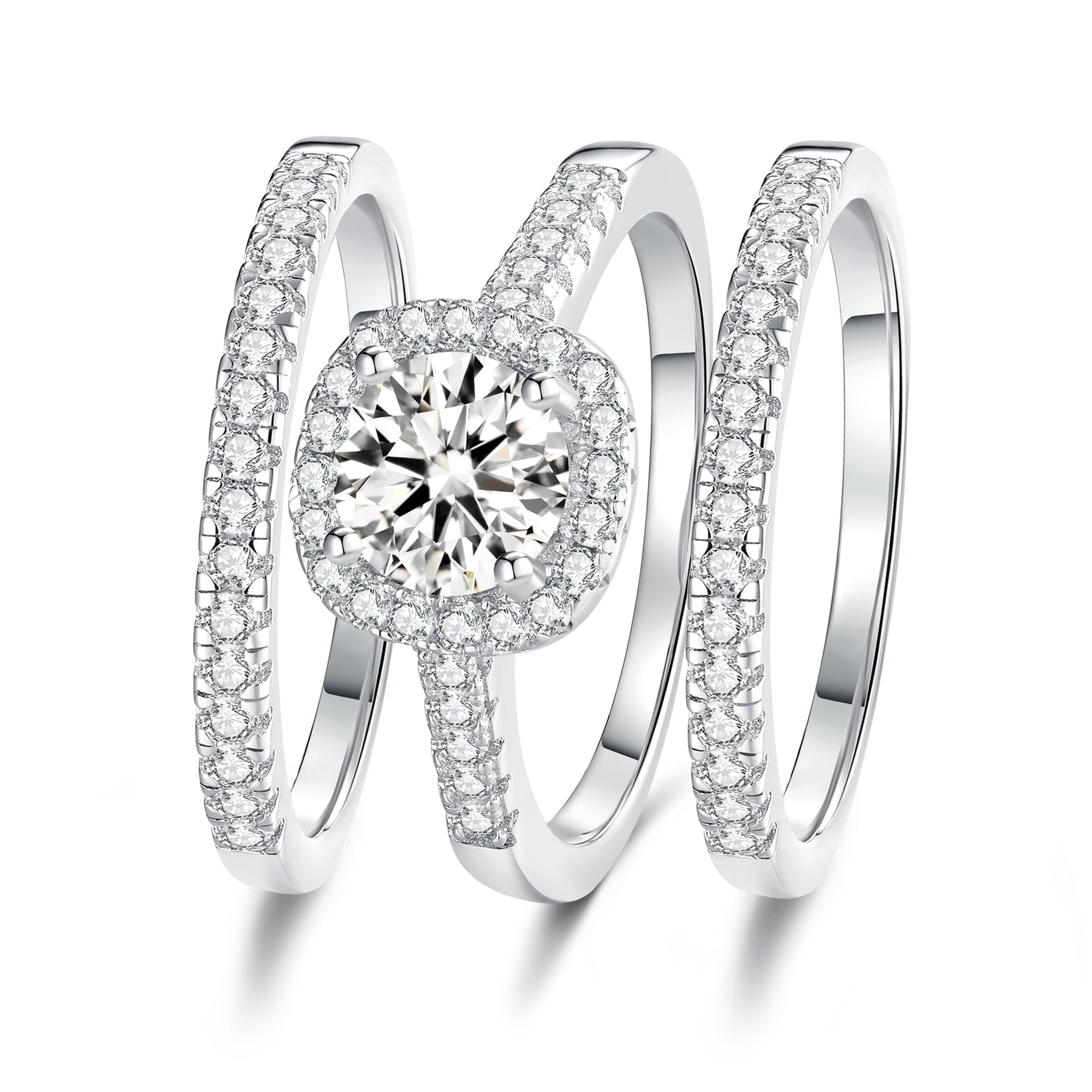 Halo Wedding Ring Set for Women Bridal Sets 925 Sterling AAAAA Zirconia Size 7