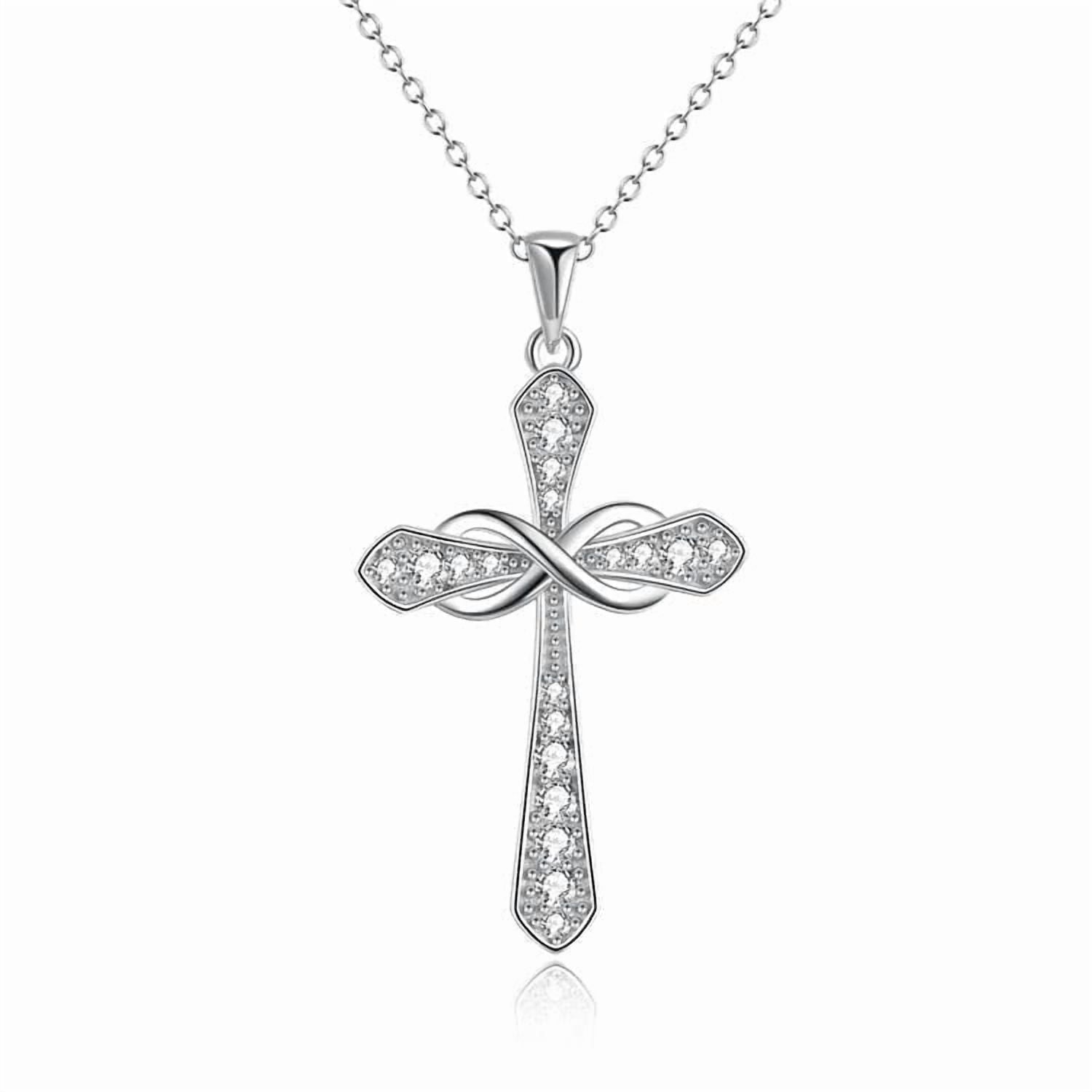 14K Plated Zirconia Cross Pendant Necklace for Women with 925