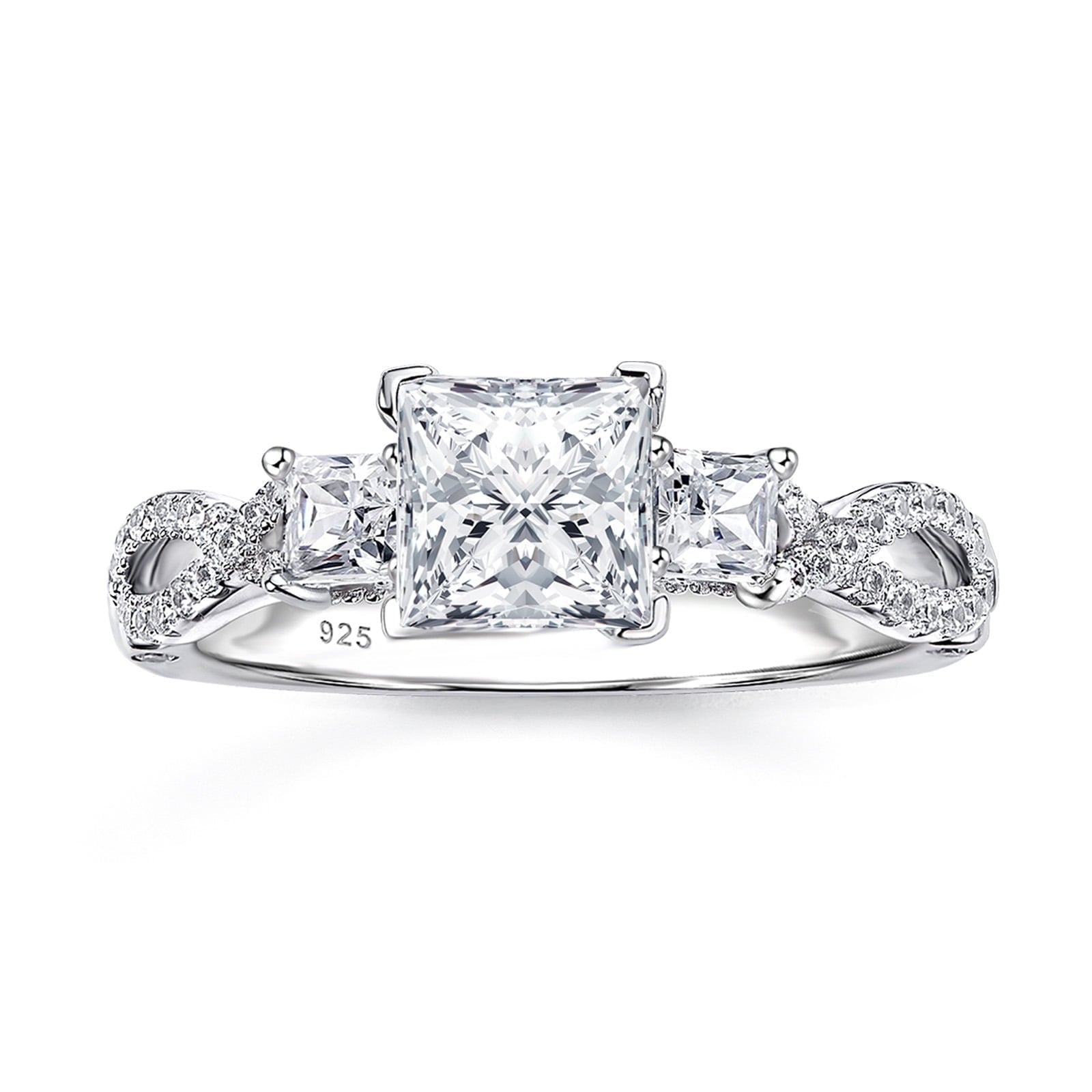 Engagement Rings for Women Vintage Three Stone Princess Cut Cubic Zirconia Wedding Rings 925 Sterling Size 7