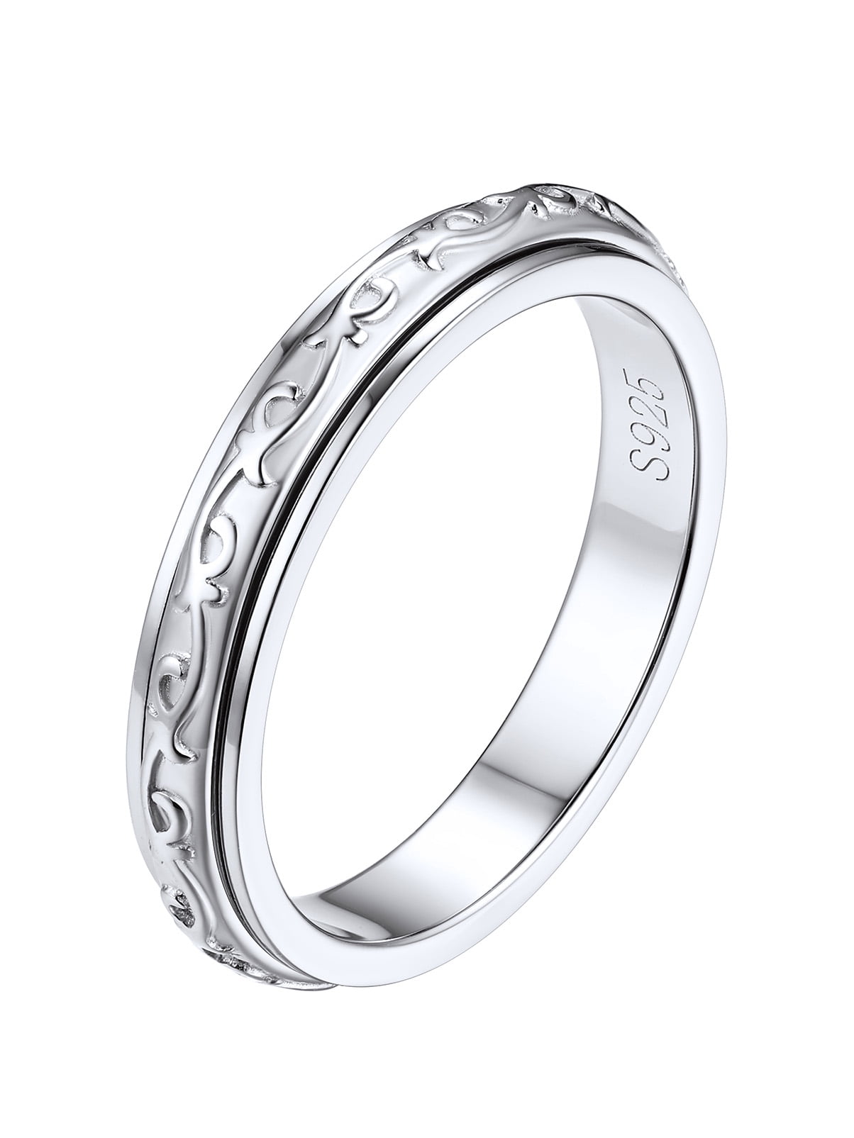 S925 Sterling Fidget Rings Embossed Celtic Spinner Rings Anxiety Stress Relieving Band Gifts for Women, Size 7