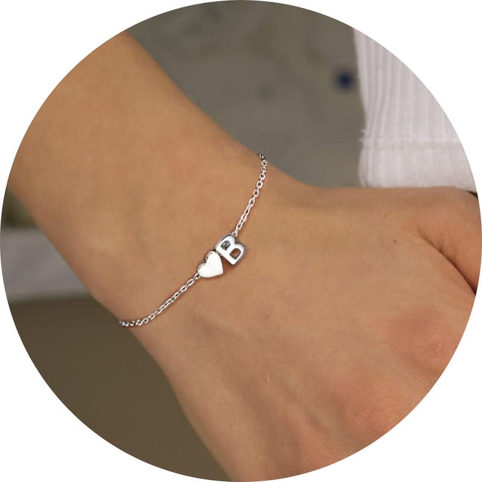 Women's Sterling Bracelets Heart &amp; Alphabet Letter A Initial Bracelet Charm Jewelry Gifts for Her