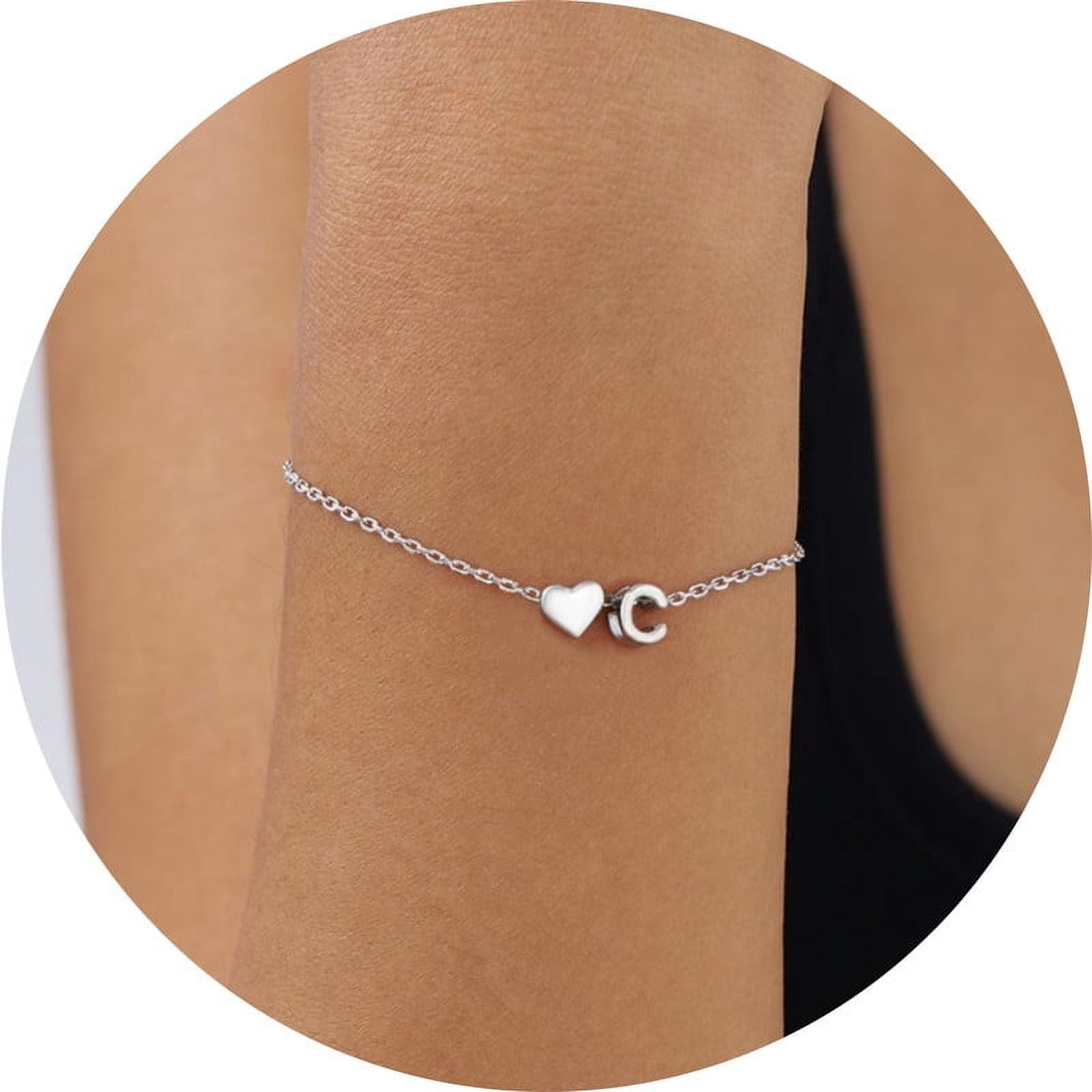 Women's Sterling Bracelets Heart &amp; Alphabet Letter A Initial Bracelet Charm Jewelry Gifts for Her