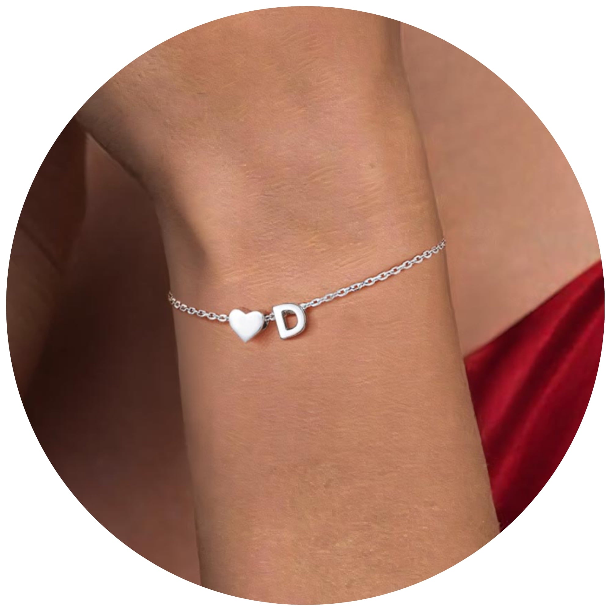 Women's Sterling Bracelets Heart &amp; Alphabet Letter A Initial Bracelet Charm Jewelry Gifts for Her