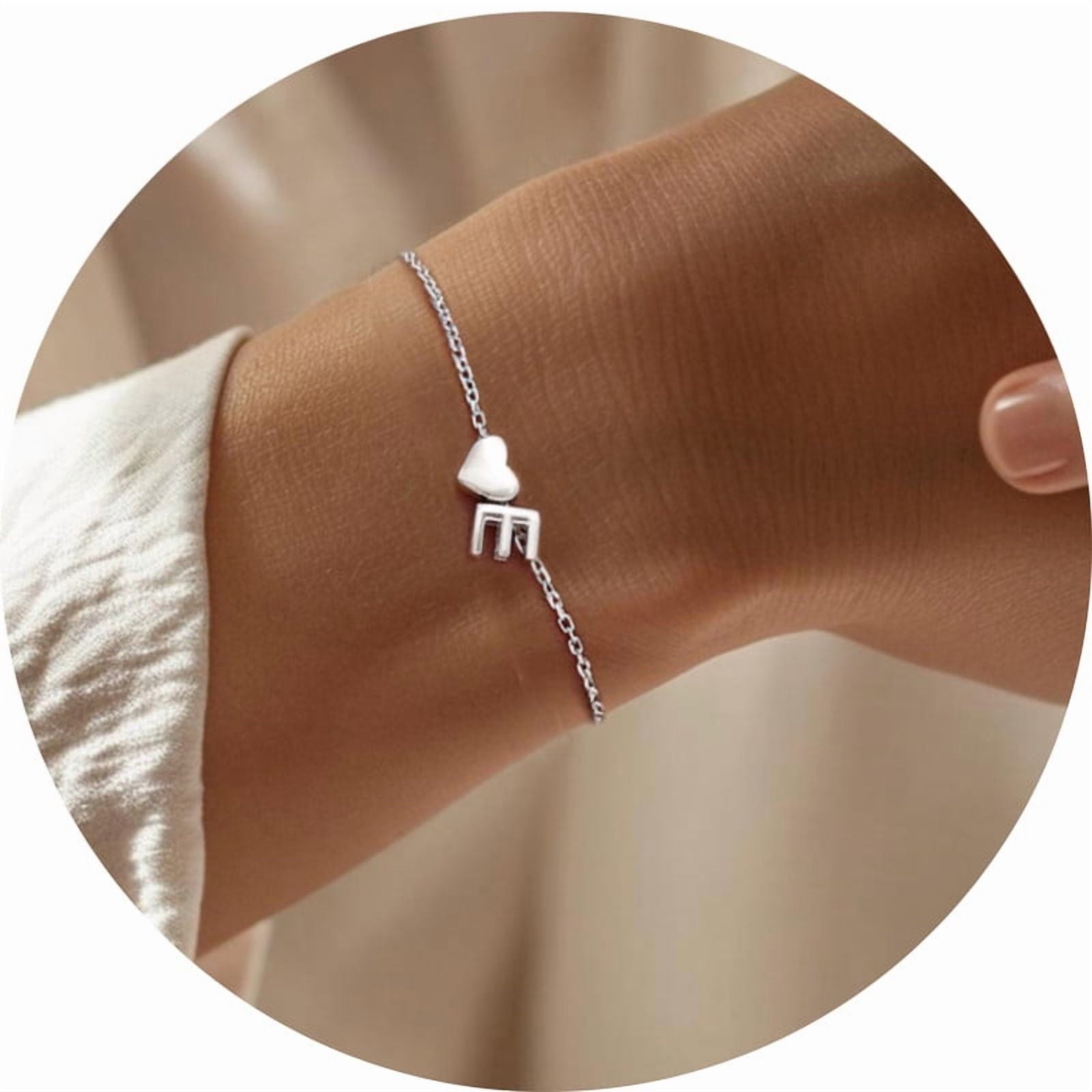 Women's Sterling Bracelets Heart &amp; Alphabet Letter A Initial Bracelet Charm Jewelry Gifts for Her