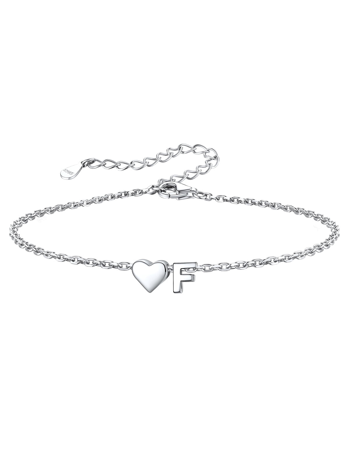 Women's Sterling Bracelets Heart &amp; Alphabet Letter A Initial Bracelet Charm Jewelry Gifts for Her