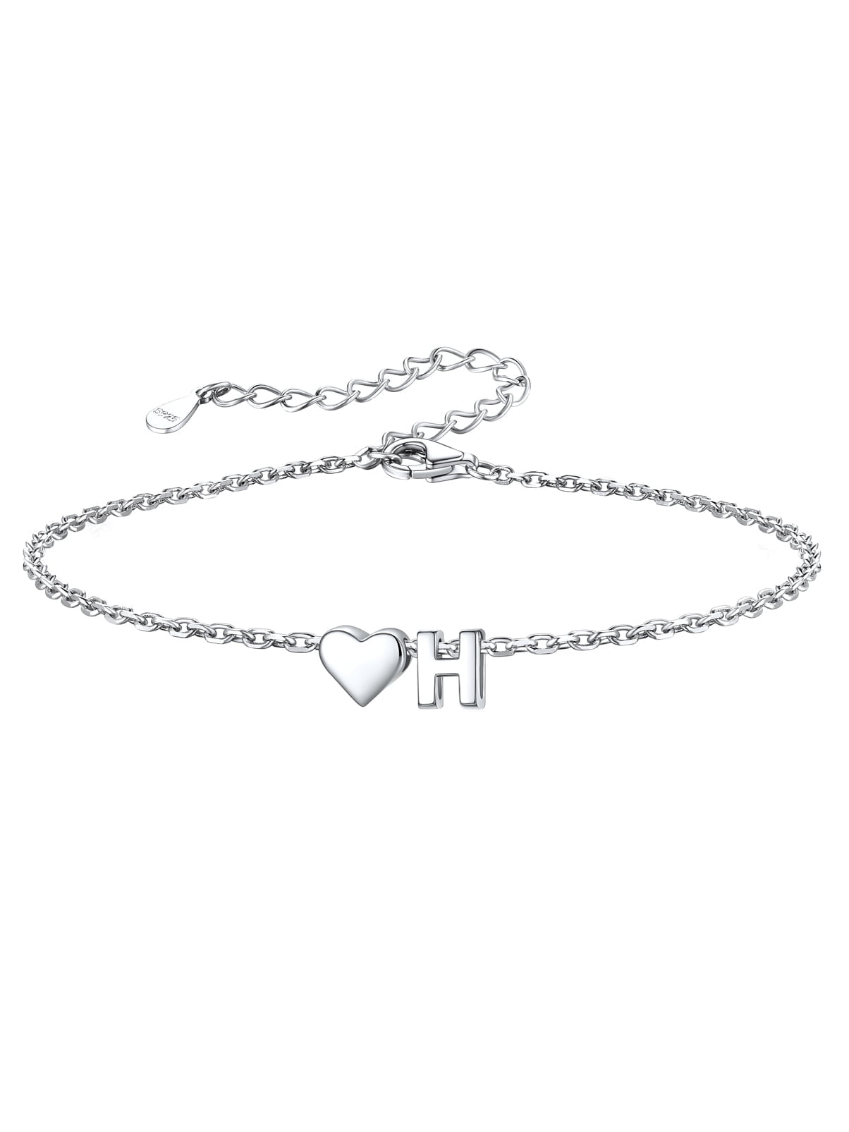 Women's Sterling Bracelets Heart &amp; Alphabet Letter A Initial Bracelet Charm Jewelry Gifts for Her