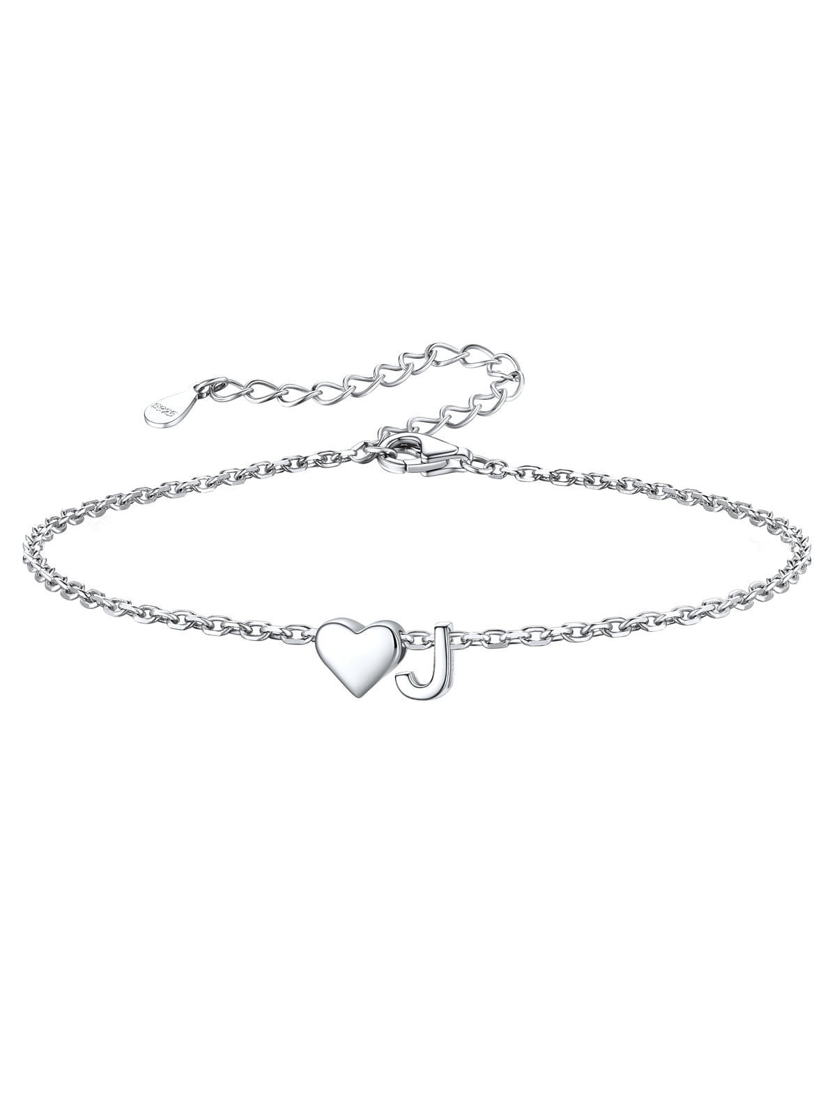 Women's Sterling Bracelets Heart &amp; Alphabet Letter A Initial Bracelet Charm Jewelry Gifts for Her