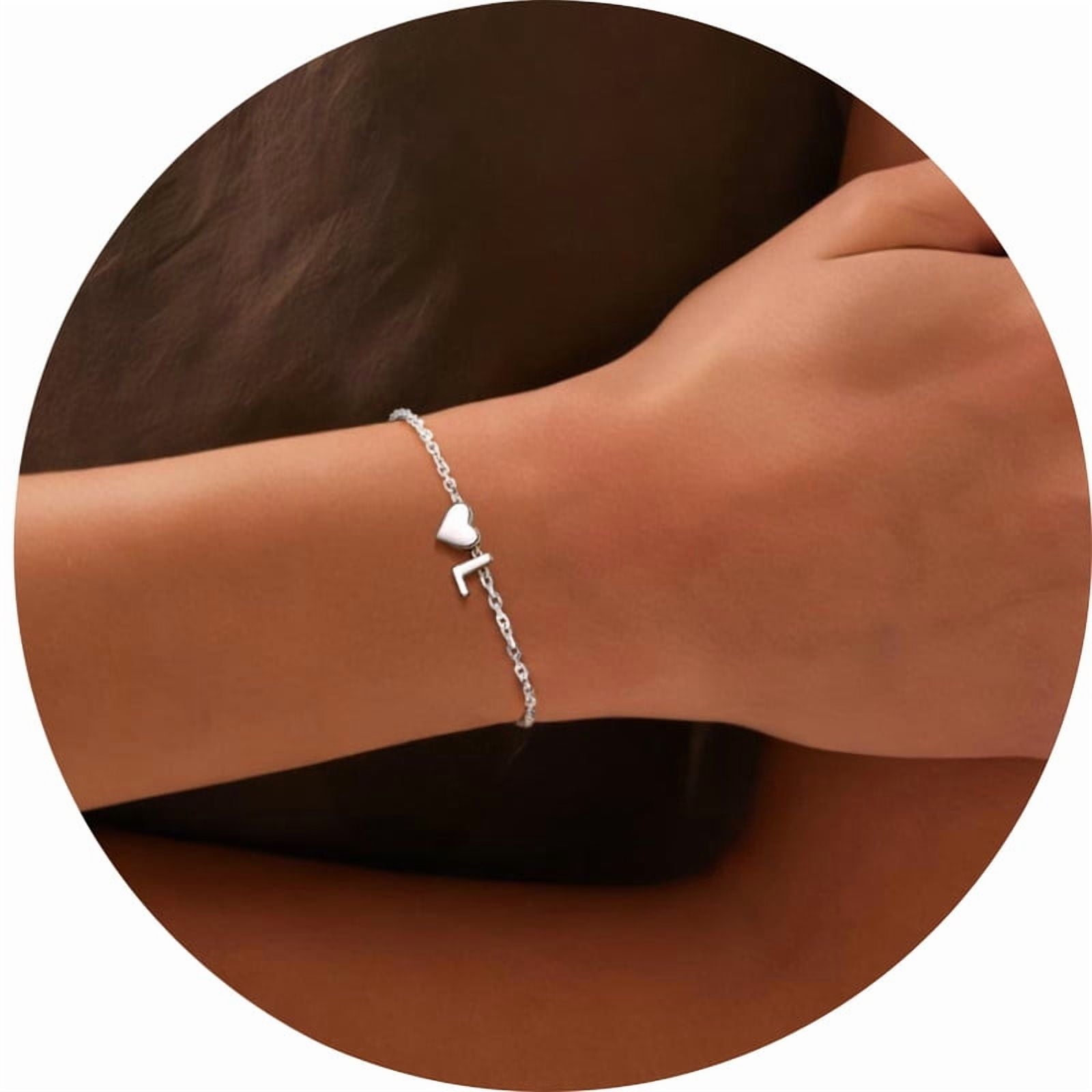 Women's Sterling Bracelets Heart &amp; Alphabet Letter A Initial Bracelet Charm Jewelry Gifts for Her