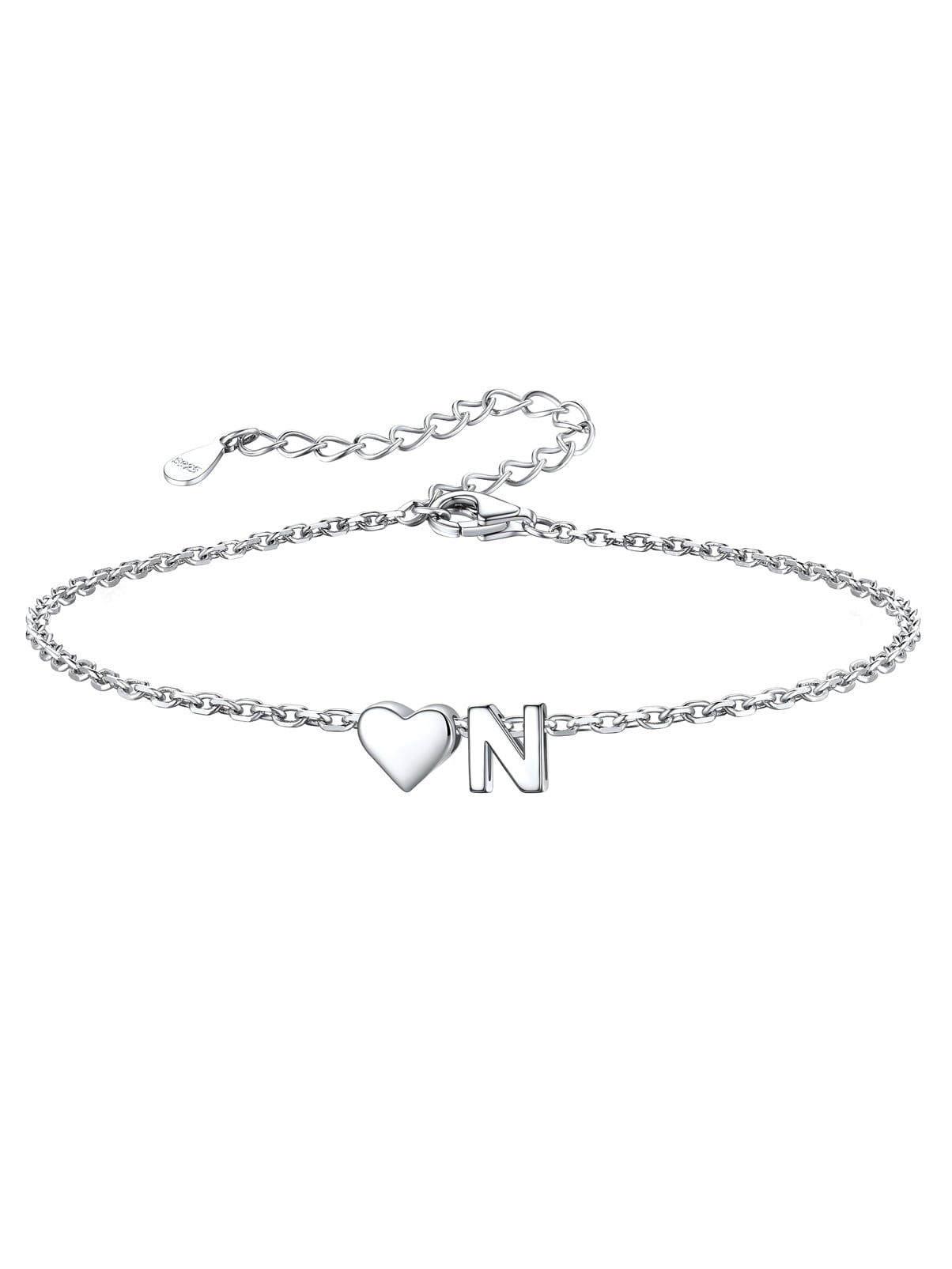 Women's Sterling Bracelets Heart &amp; Alphabet Letter A Initial Bracelet Charm Jewelry Gifts for Her