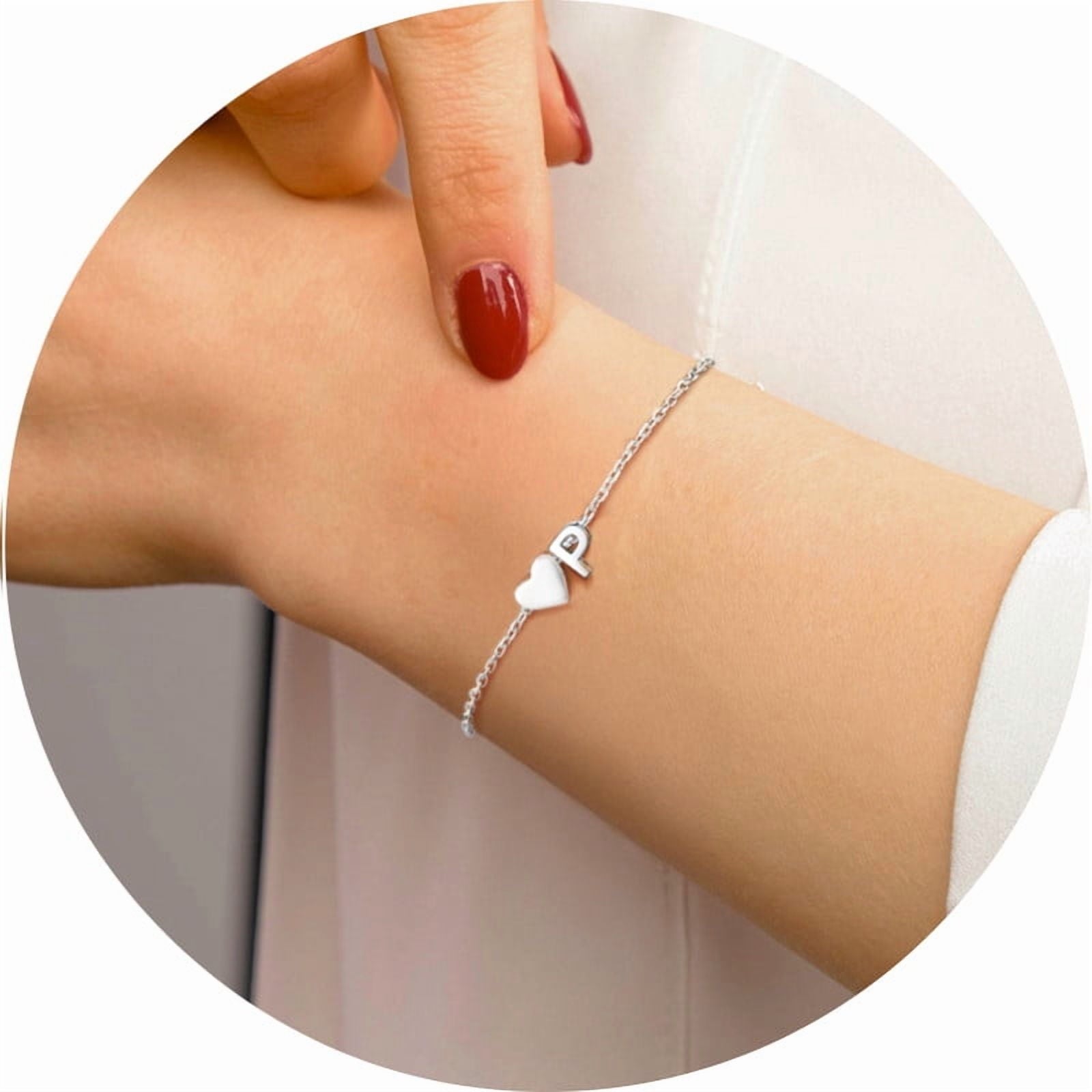 Women's Sterling Bracelets Heart &amp; Alphabet Letter A Initial Bracelet Charm Jewelry Gifts for Her