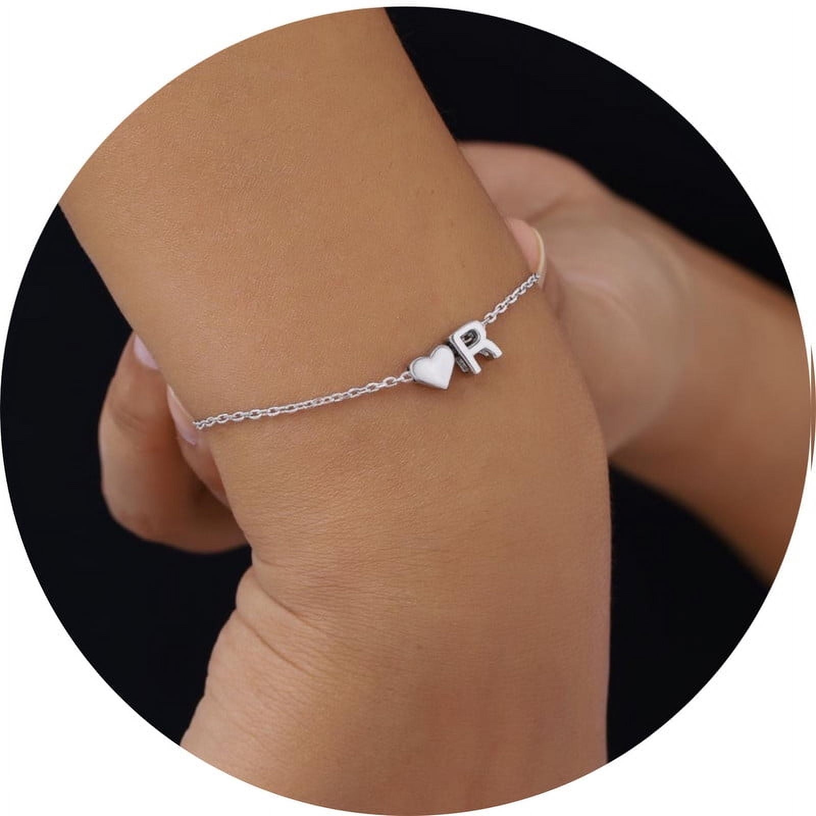 Women's Sterling Bracelets Heart &amp; Alphabet Letter A Initial Bracelet Charm Jewelry Gifts for Her