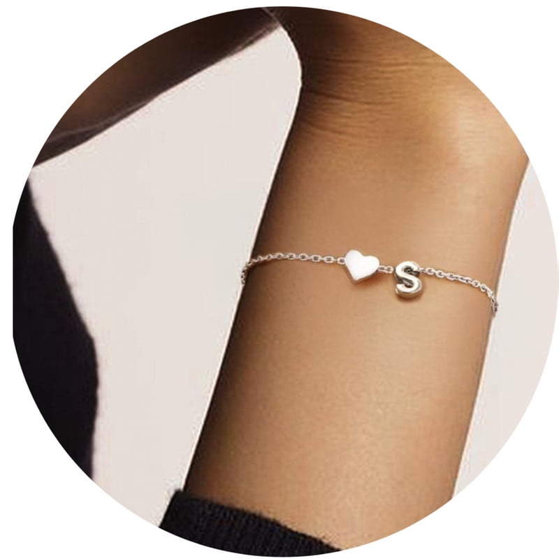 Women's Sterling Bracelets Heart &amp; Alphabet Letter A Initial Bracelet Charm Jewelry Gifts for Her