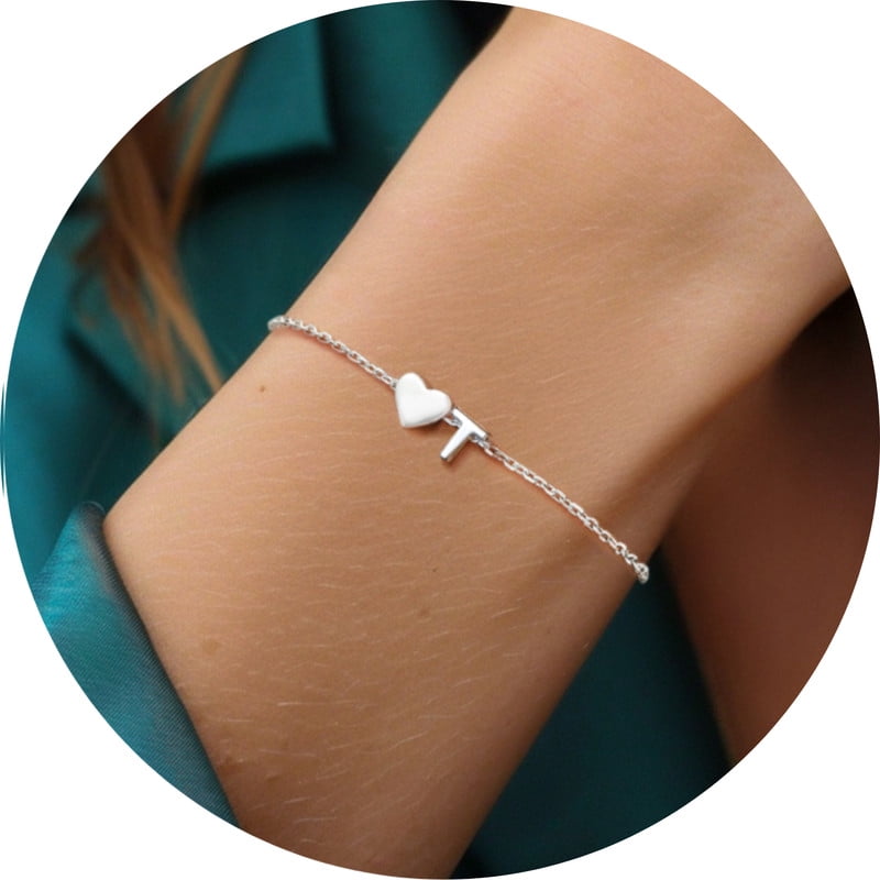 Women's Sterling Bracelets Heart &amp; Alphabet Letter A Initial Bracelet Charm Jewelry Gifts for Her