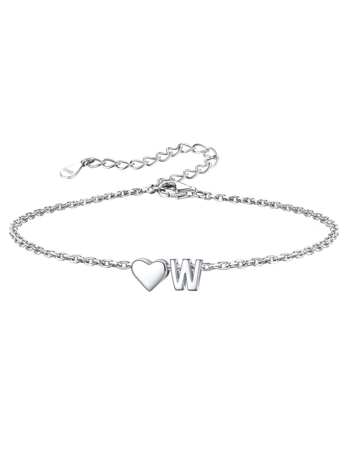 Women's Sterling Bracelets Heart &amp; Alphabet Letter A Initial Bracelet Charm Jewelry Gifts for Her