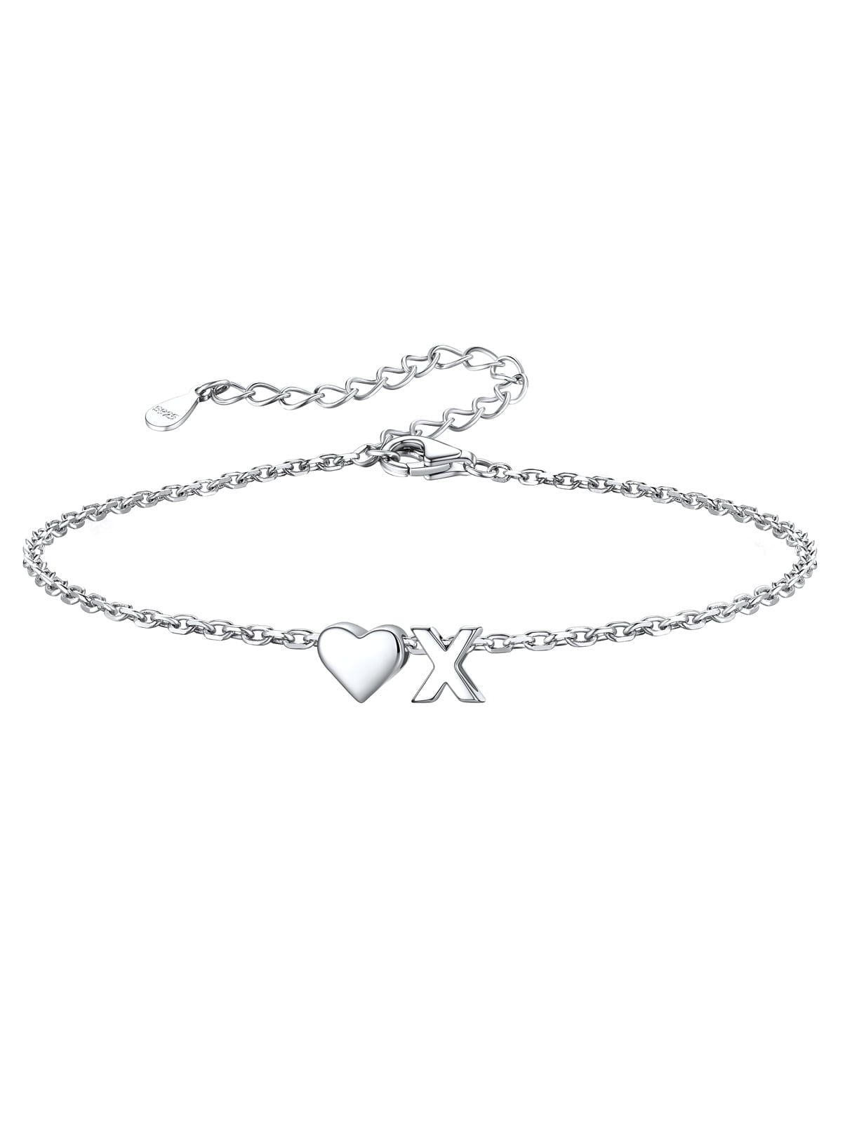 Women's Sterling Bracelets Heart &amp; Alphabet Letter A Initial Bracelet Charm Jewelry Gifts for Her
