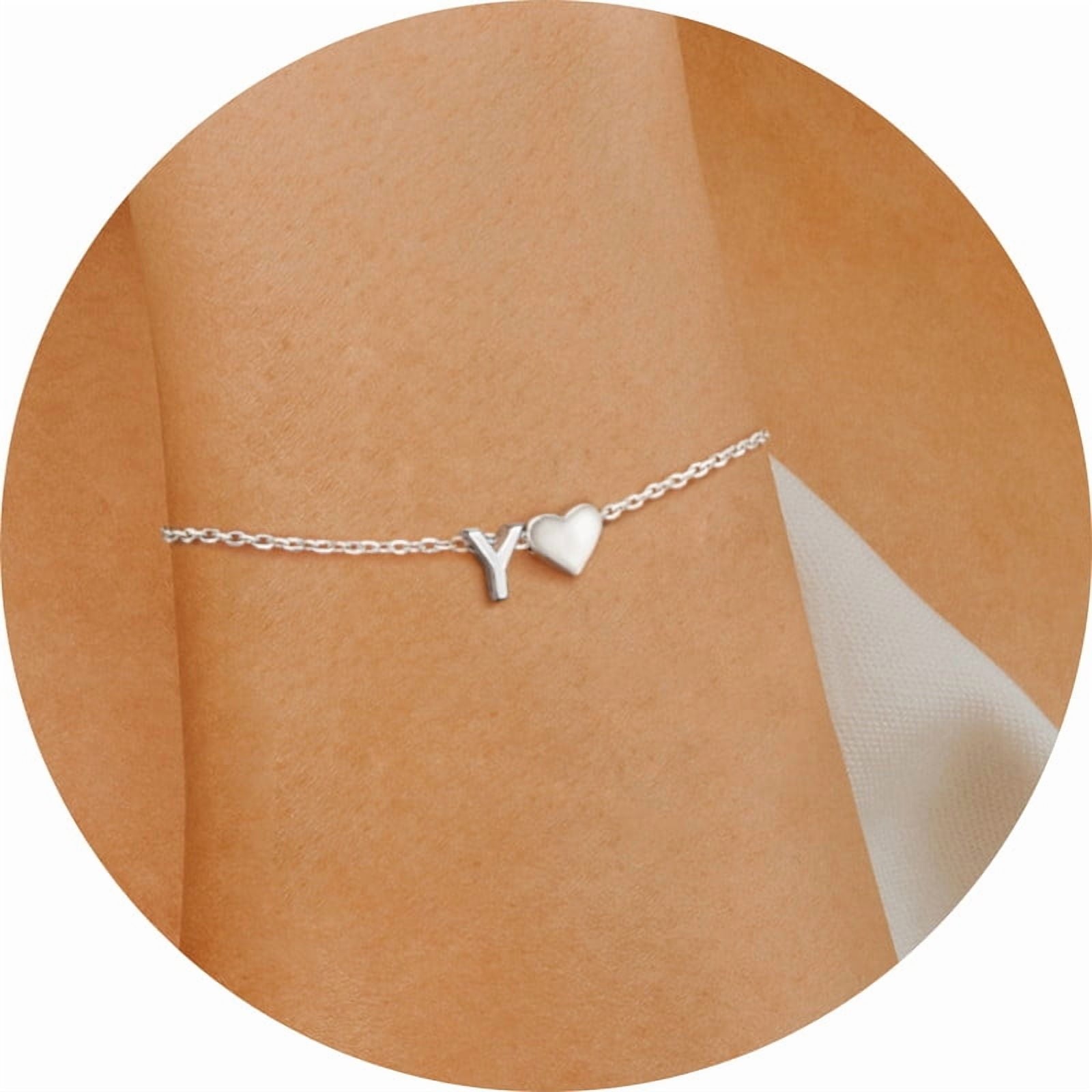 Women's Sterling Bracelets Heart &amp; Alphabet Letter A Initial Bracelet Charm Jewelry Gifts for Her