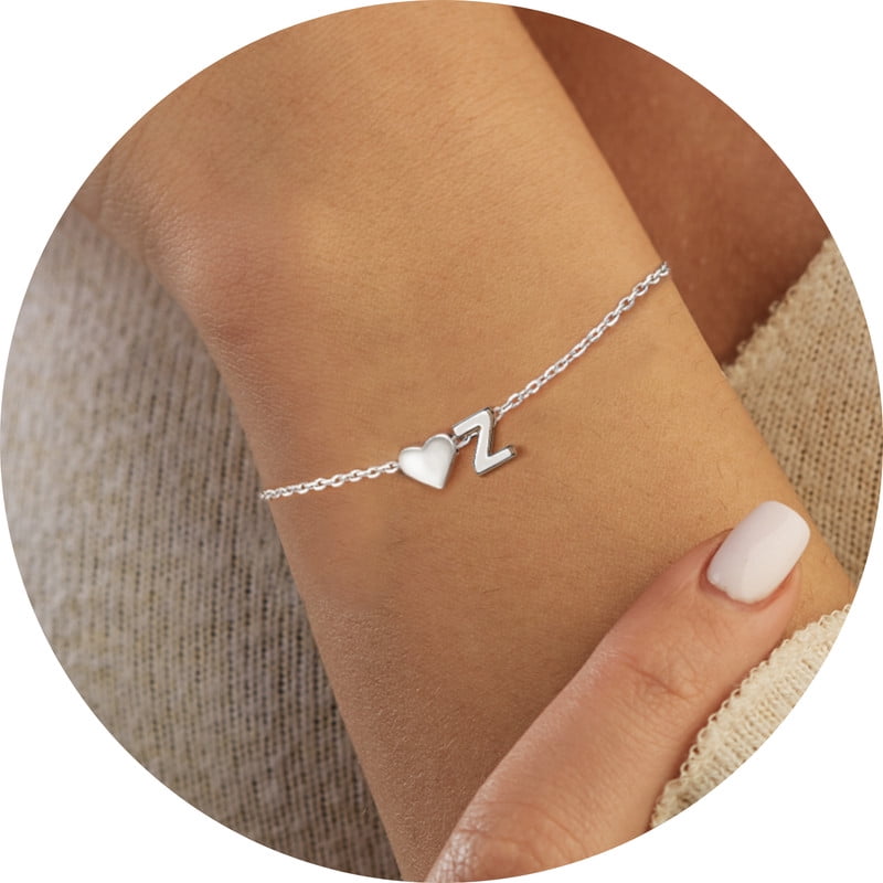 Women's Sterling Bracelets Heart &amp; Alphabet Letter A Initial Bracelet Charm Jewelry Gifts for Her