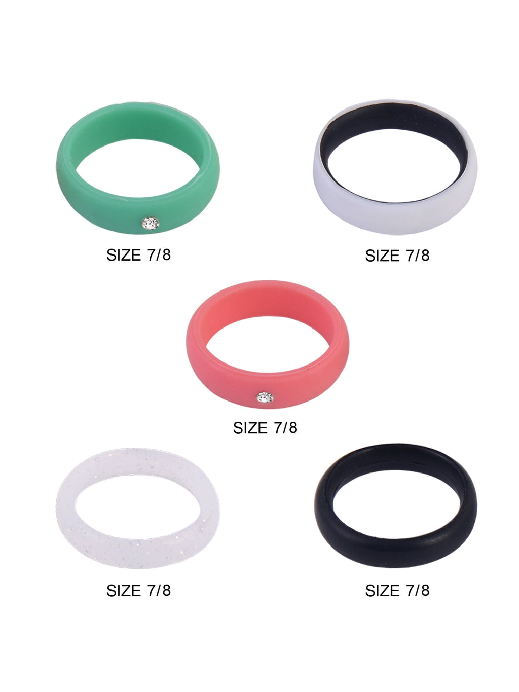 Solutions Adult Female 5 Piece Silicone Multi Ring Set with Stone Accents, Size 7/8