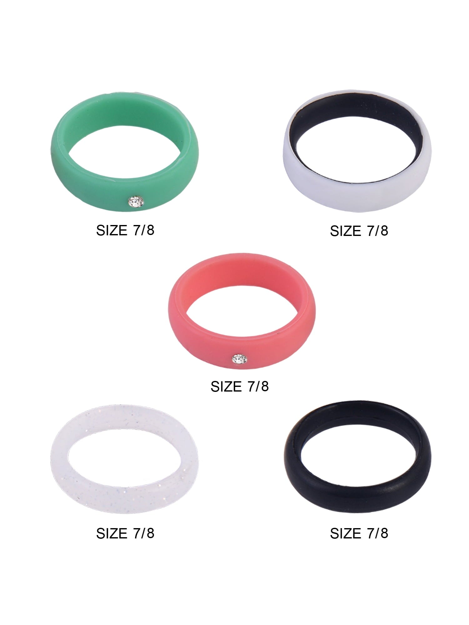 Solutions Adult Female 5 Piece Silicone Multi Ring Set with Stone Accents, Size 7/8