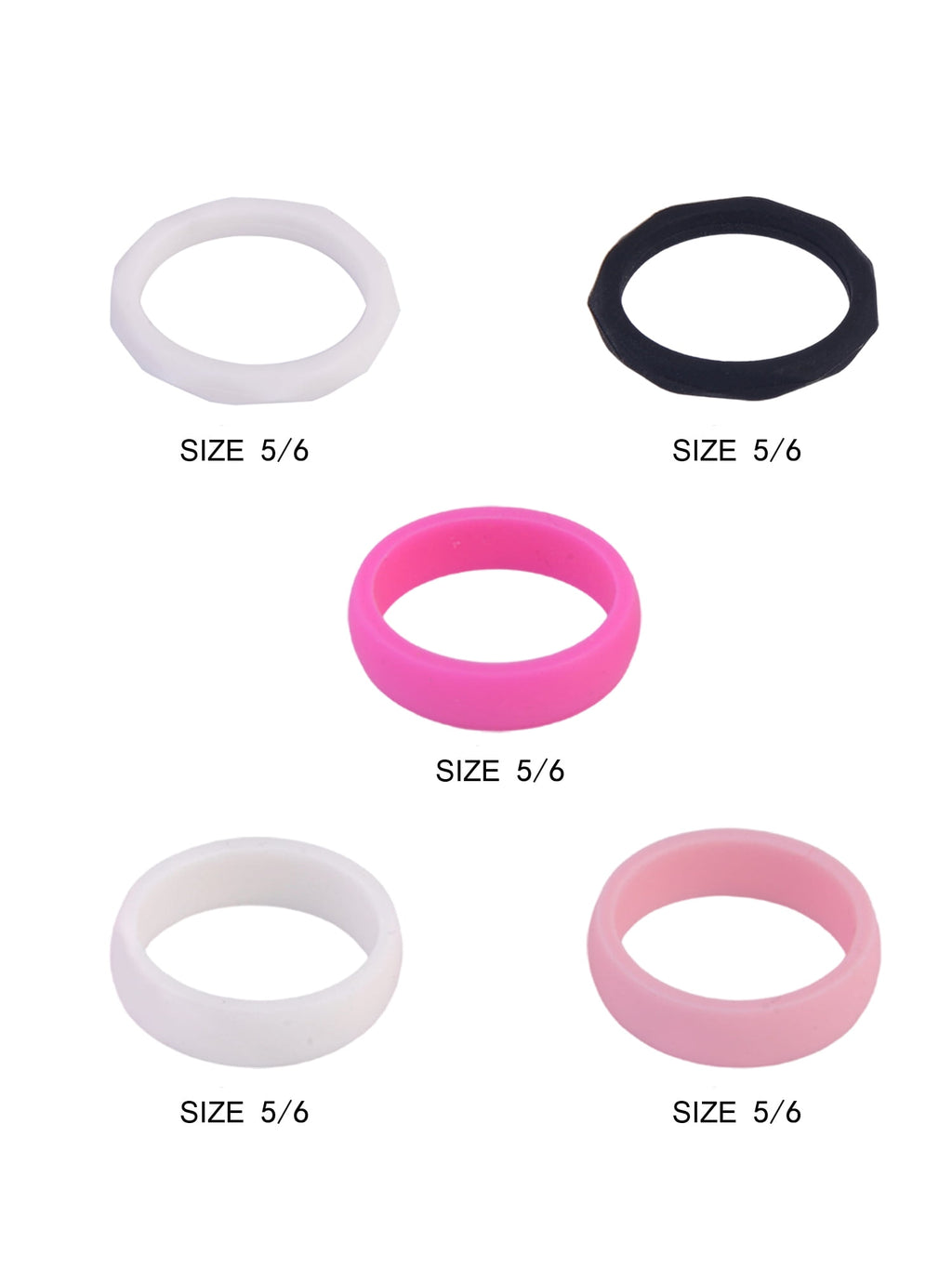 Solutions Adult Female 5 Piece White and Pink Silicone Ring Set, Size 5/6