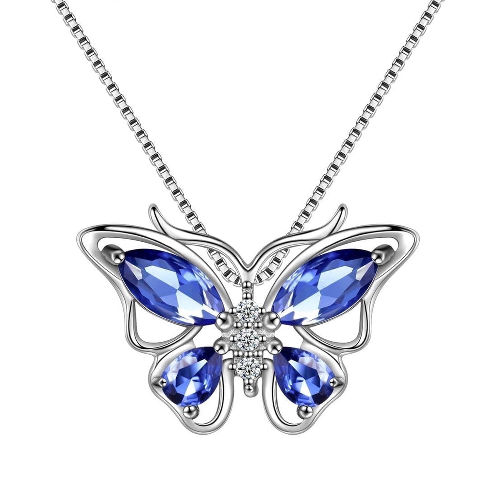 December Tanzanite Blue Butterfly Necklaces 925 Sterling Pendant Jewelry for Women Wife