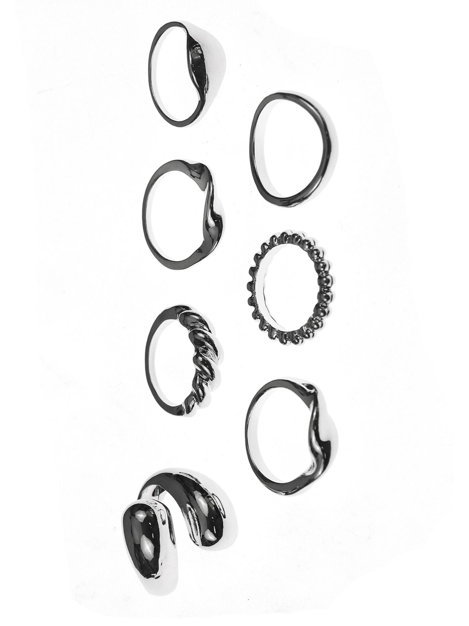 7 Piece Rhodium Stackable Ring Set (Women's)