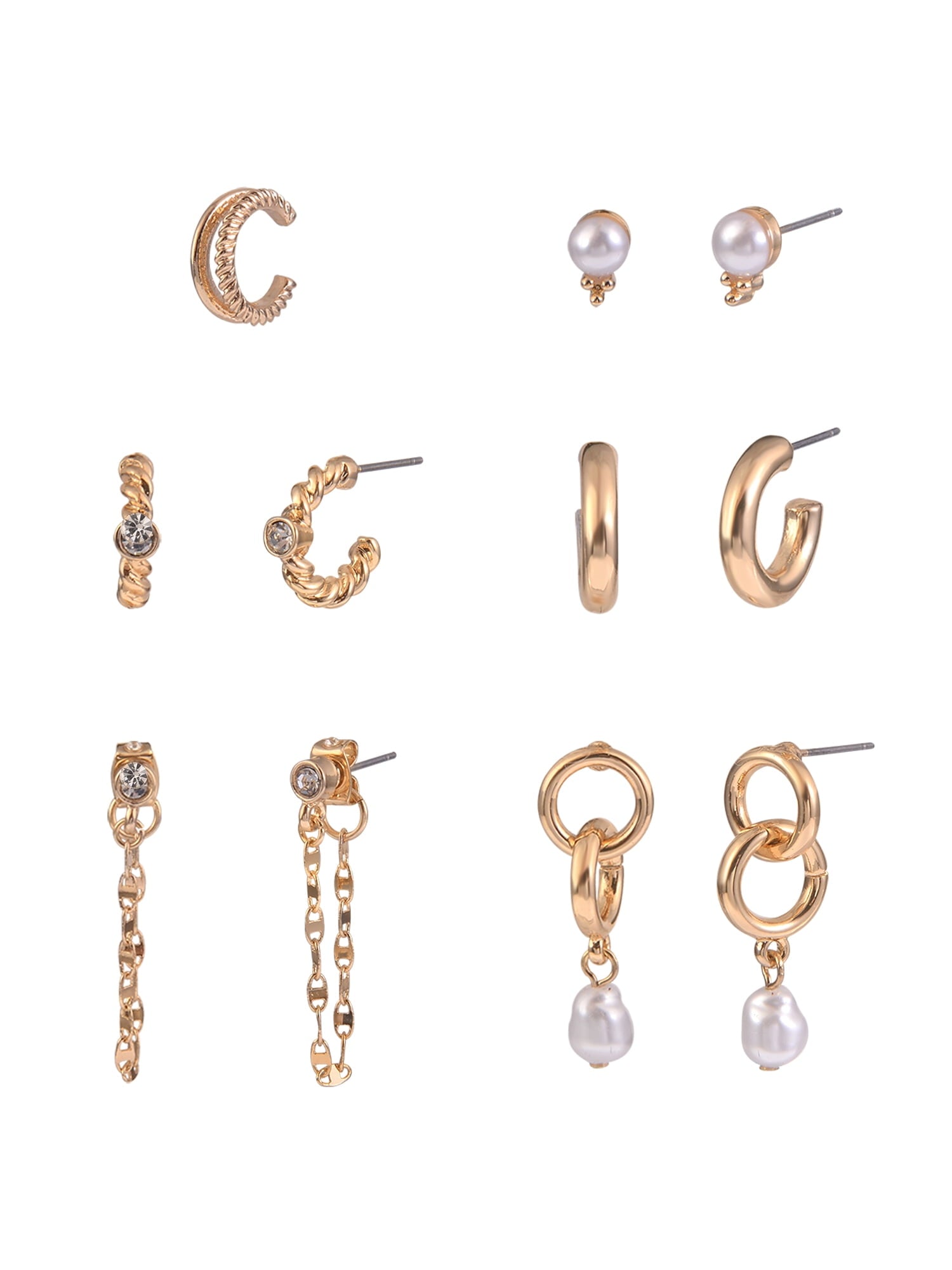 Adult Female -Tone 5 Pair Twisted Triple Hoop Stacker Earring Set