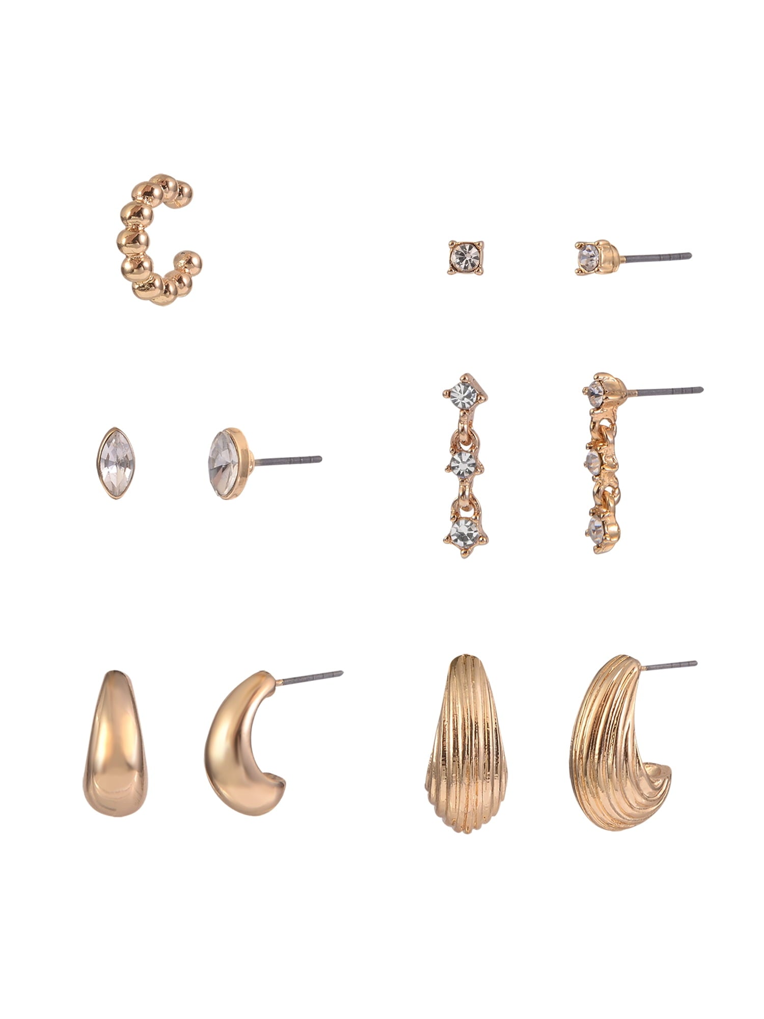 Adult Female -Tone 5 Pair Twisted Triple Hoop Stacker Earring Set