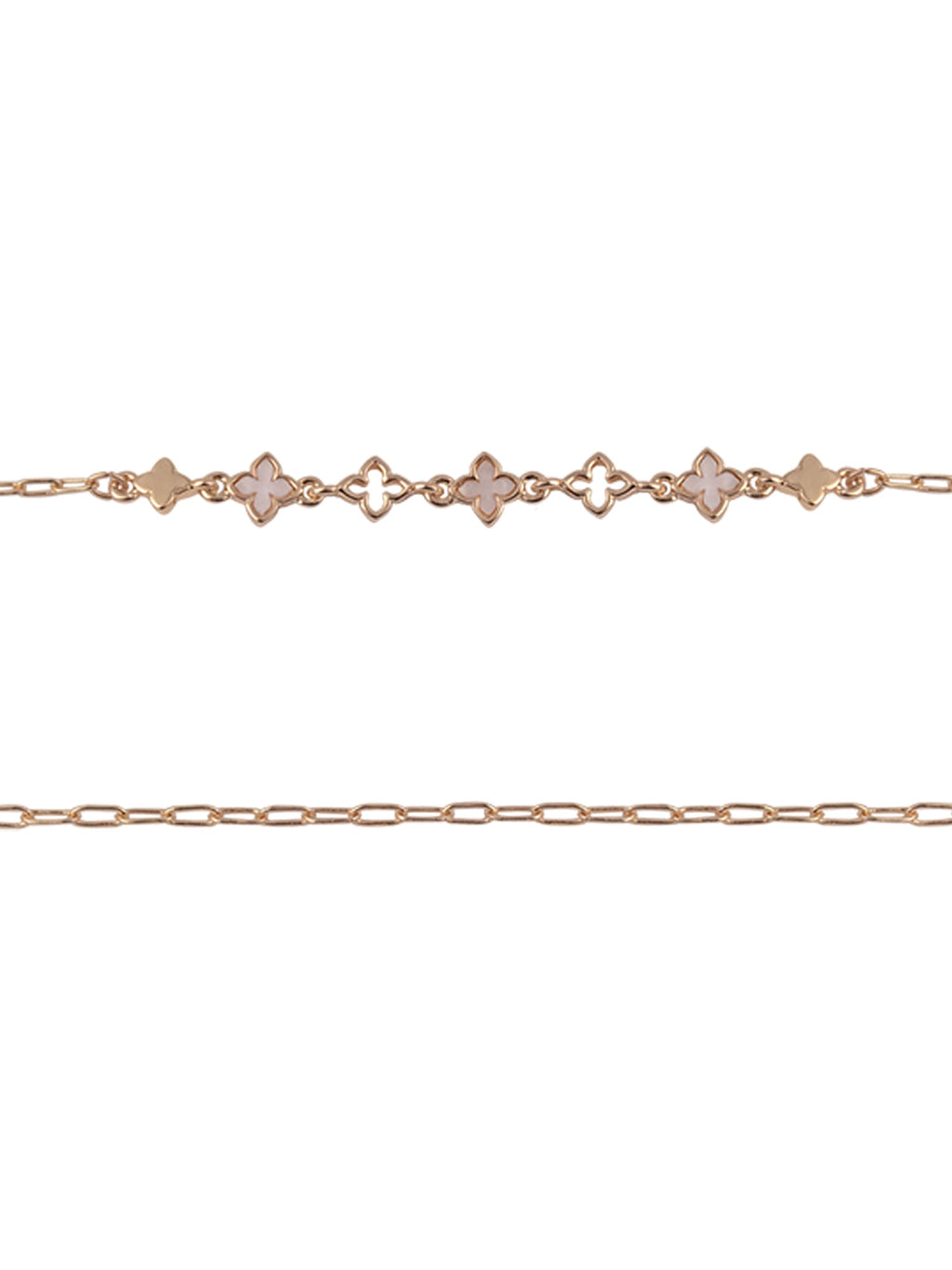 Adult Female -Tone Pearlized Resin Clover Shape 3pc Chain Bracelet Set