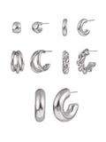 Adult Female -Tone 5 Pair Twisted Triple Hoop Stacker Earring Set