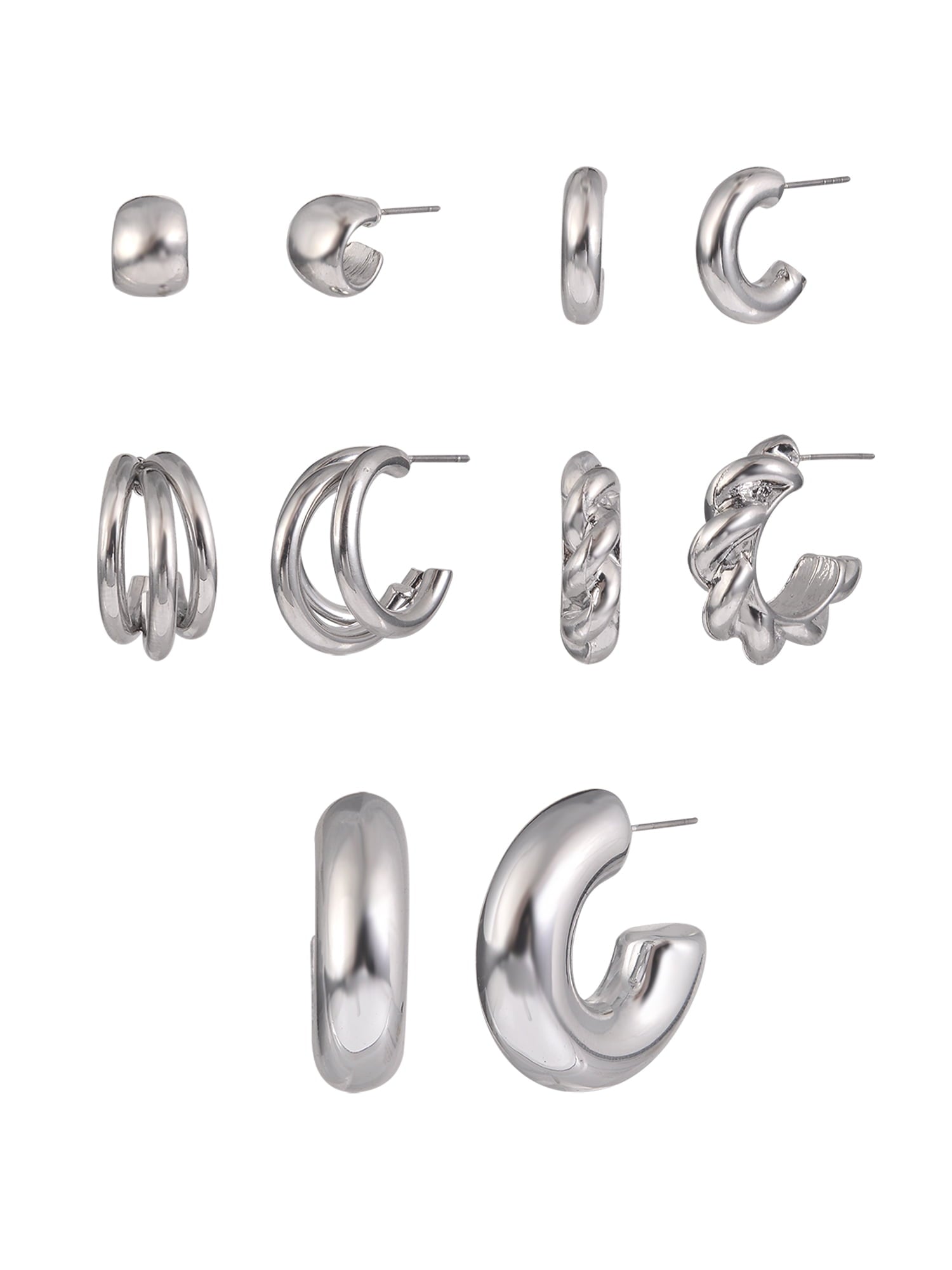 Adult Female -Tone 5 Pair Twisted Triple Hoop Stacker Earring Set