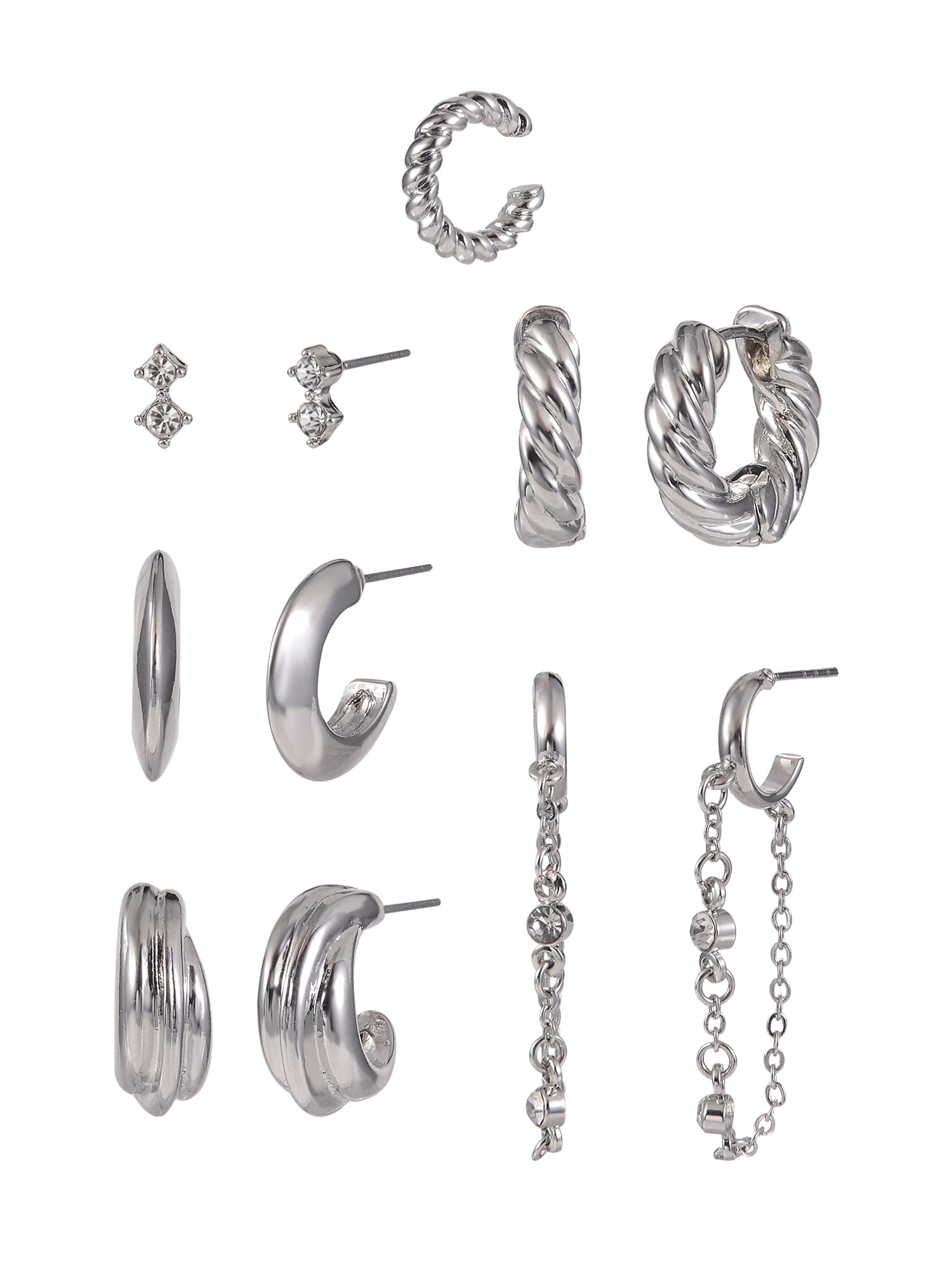 Adult Female -Tone 5 Pair Twisted Triple Hoop Stacker Earring Set