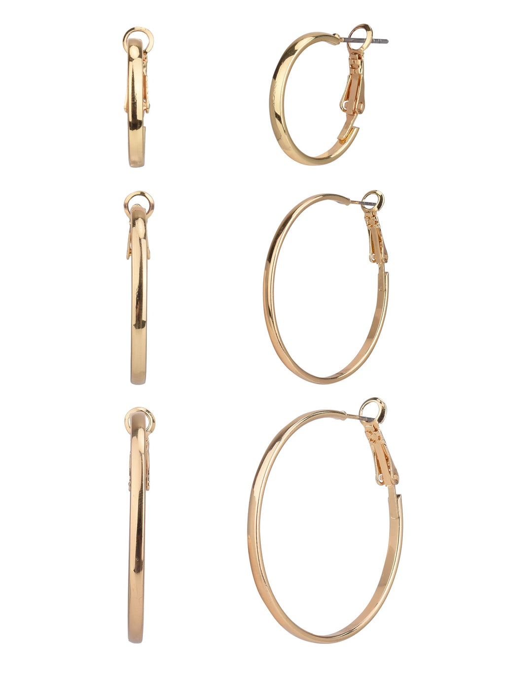 Adult Women's 3 Pair Tone Thin Metal Hoop Earring Set