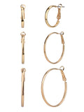 Adult Women's 3 Pair Tone Thin Metal Hoop Earring Set