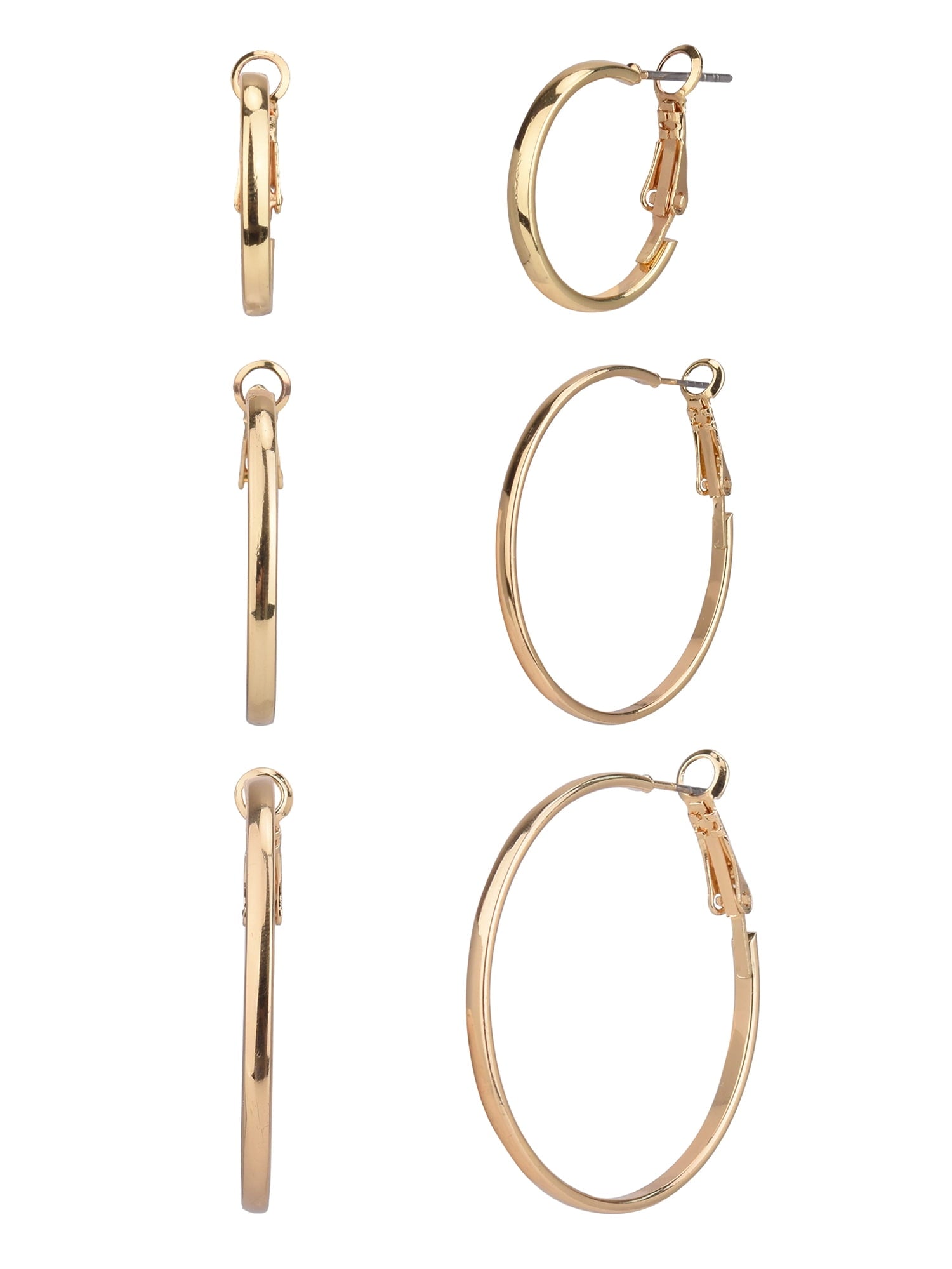 Adult Women's 3 Pair Tone Thin Metal Hoop Earring Set