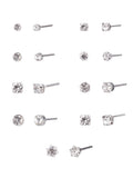 Adult Women's 9 Pair Tone Crystal Stud Metal Earrings Set