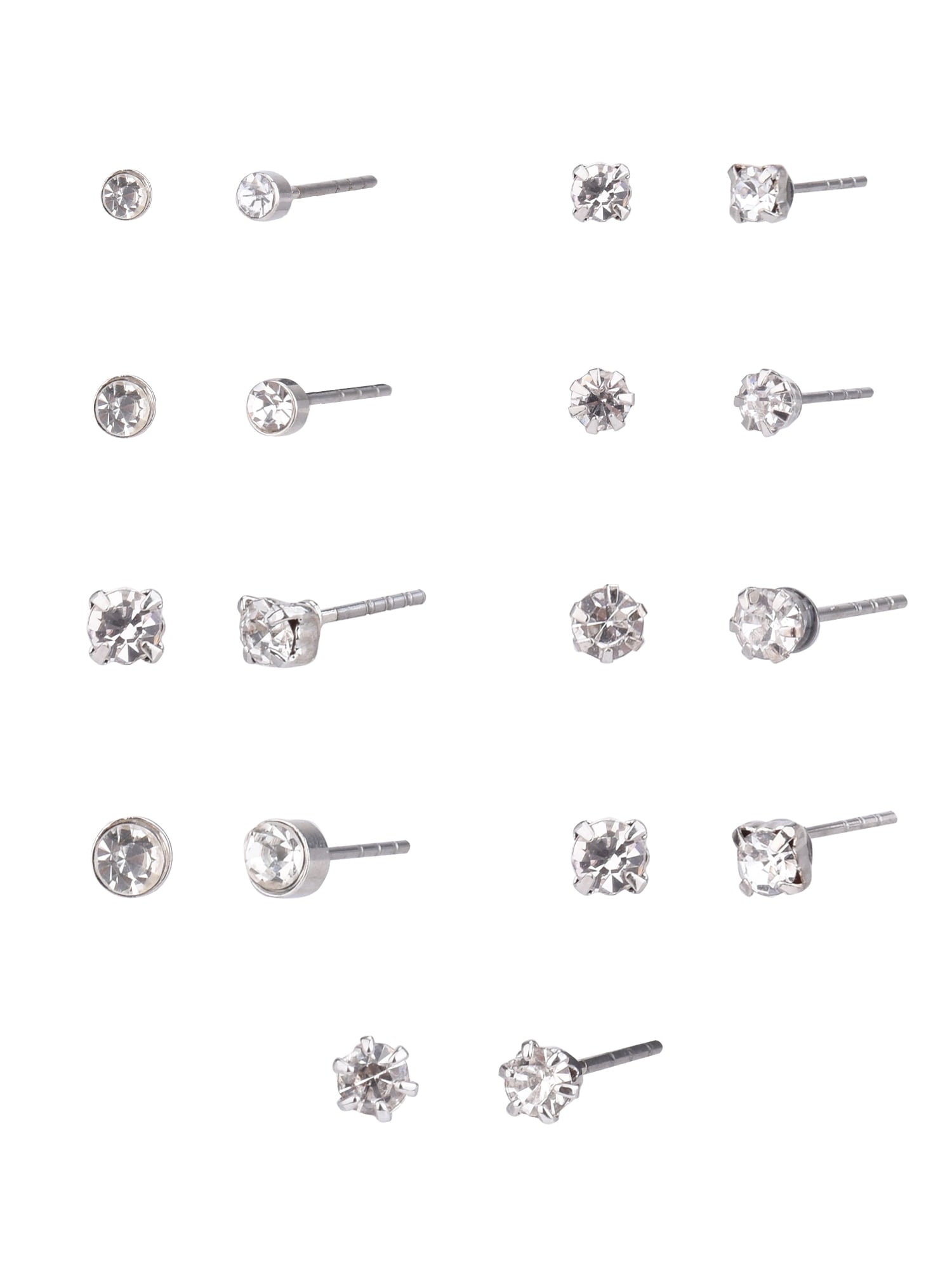 Adult Women's 9 Pair Tone Crystal Stud Metal Earrings Set