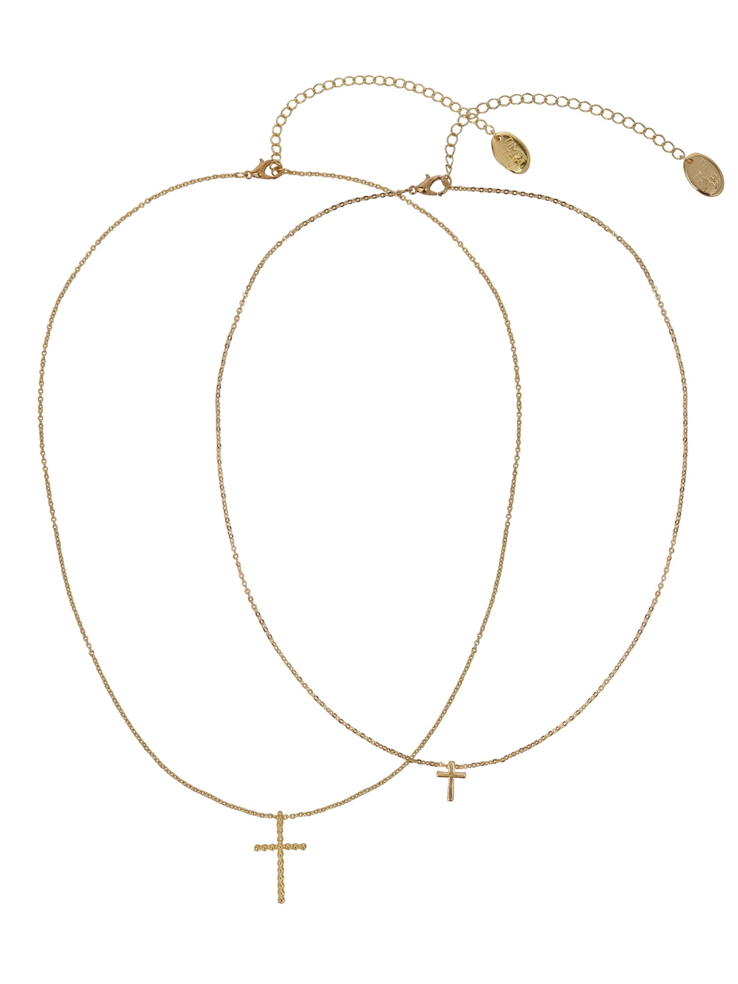 Adult Women's Tone Cross 2 Row Metal Pendant Necklace