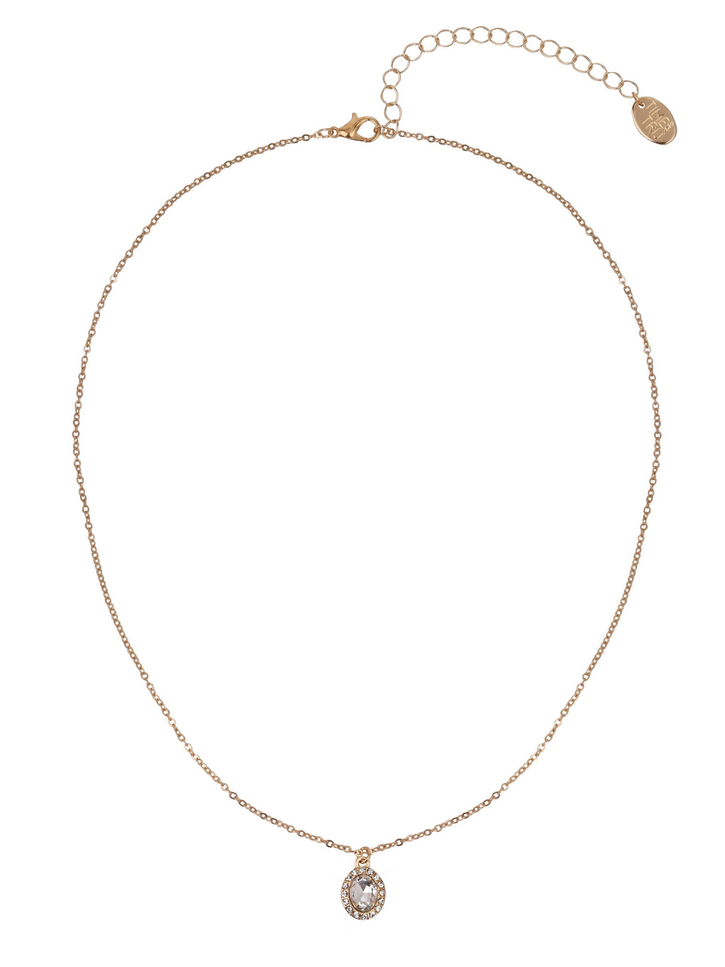 Adult Women's Tone Oval Halo Crystal Delicate Metal Pendant Necklace