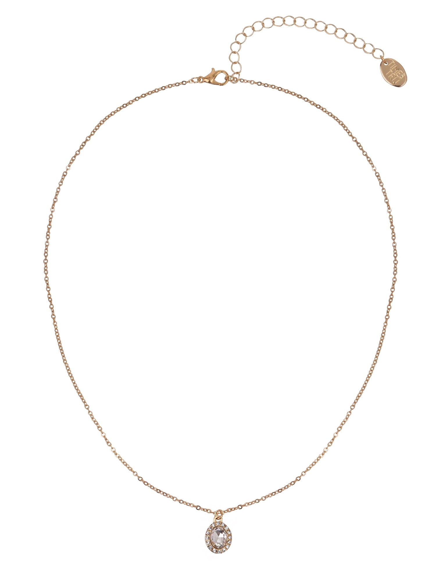 Adult Women's Tone Oval Halo Crystal Delicate Metal Pendant Necklace