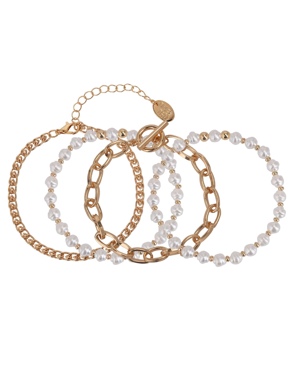 Adult Women's Tone and Faux Pearl Bracelet Set, 4 Piece