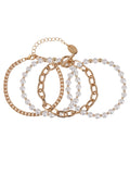 Adult Women's Tone and Faux Pearl Bracelet Set, 4 Piece