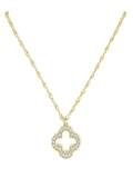Plated Clover Pave Stones Pendant Necklace with Lobster Clasp
