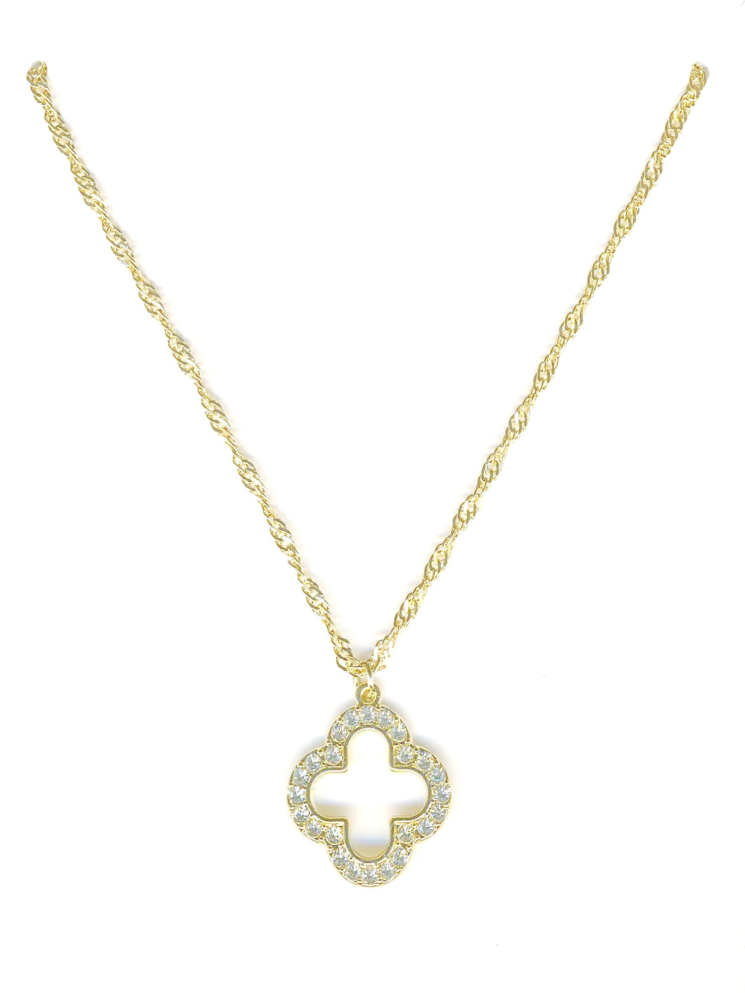 Plated Clover Pave Stones Pendant Necklace with Lobster Clasp
