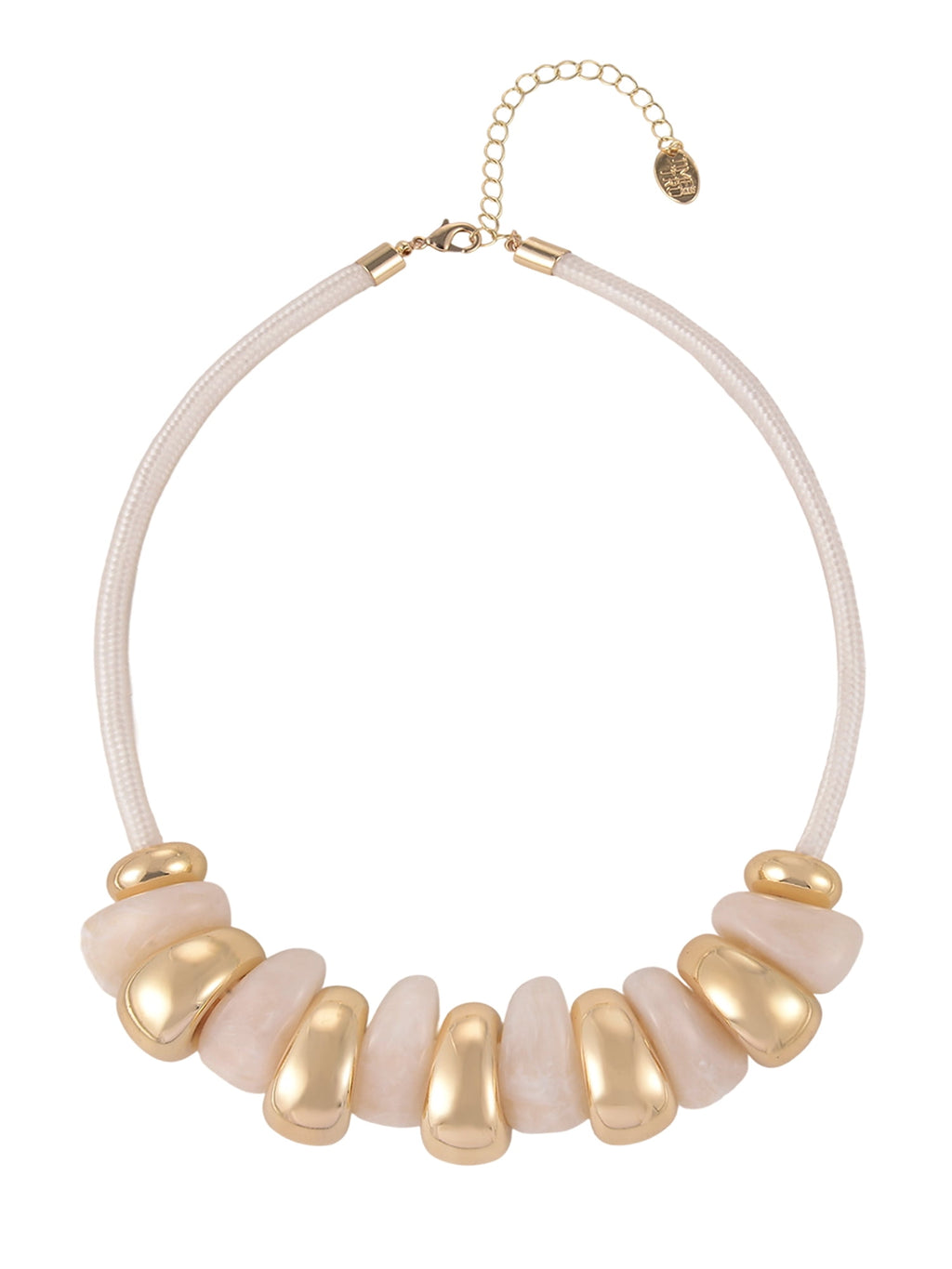 Goldtone Cord Cream Swirl Resin Bead Necklace