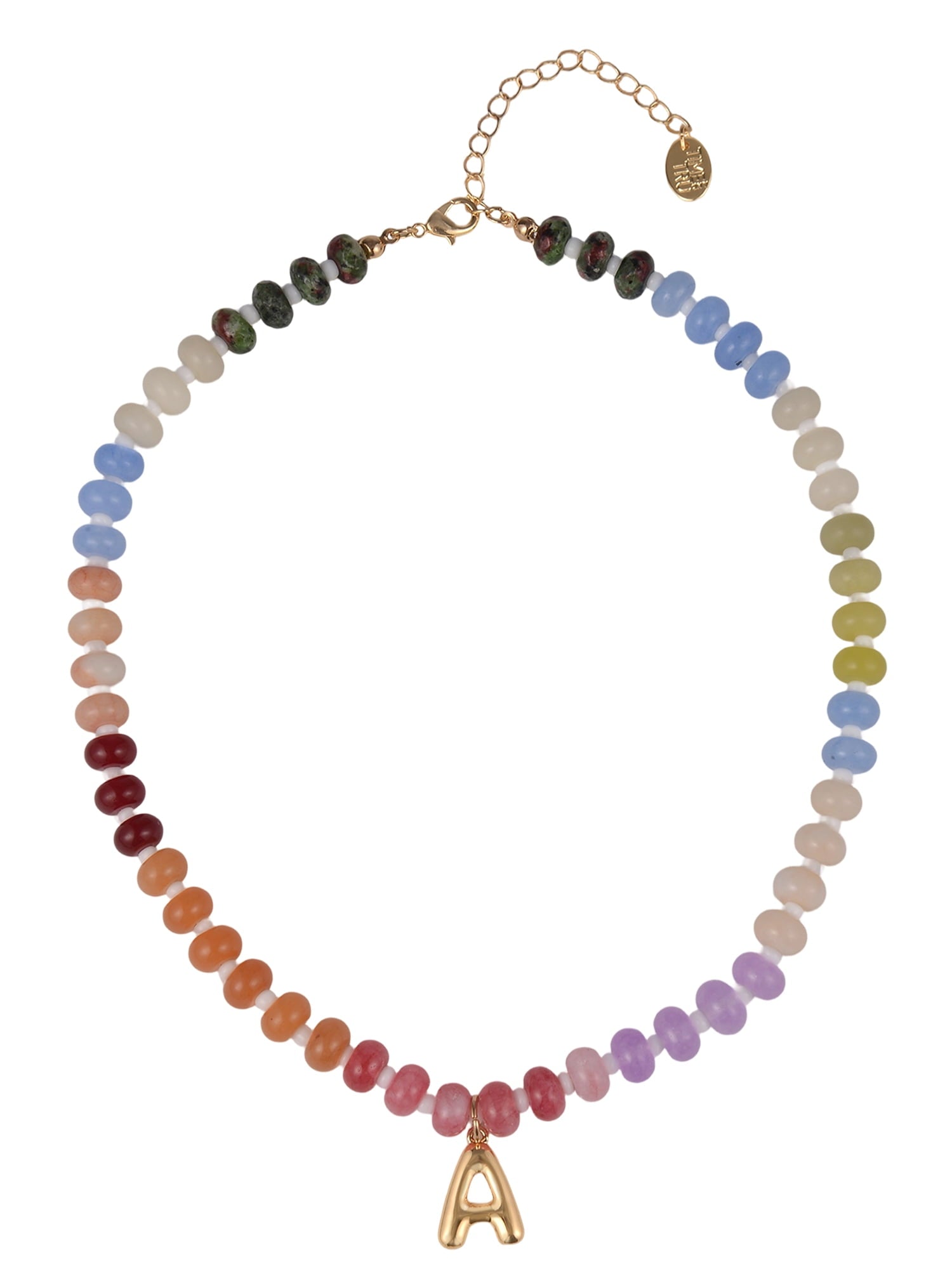 Goldtone Multicolored Bead Initial "A" Necklace
