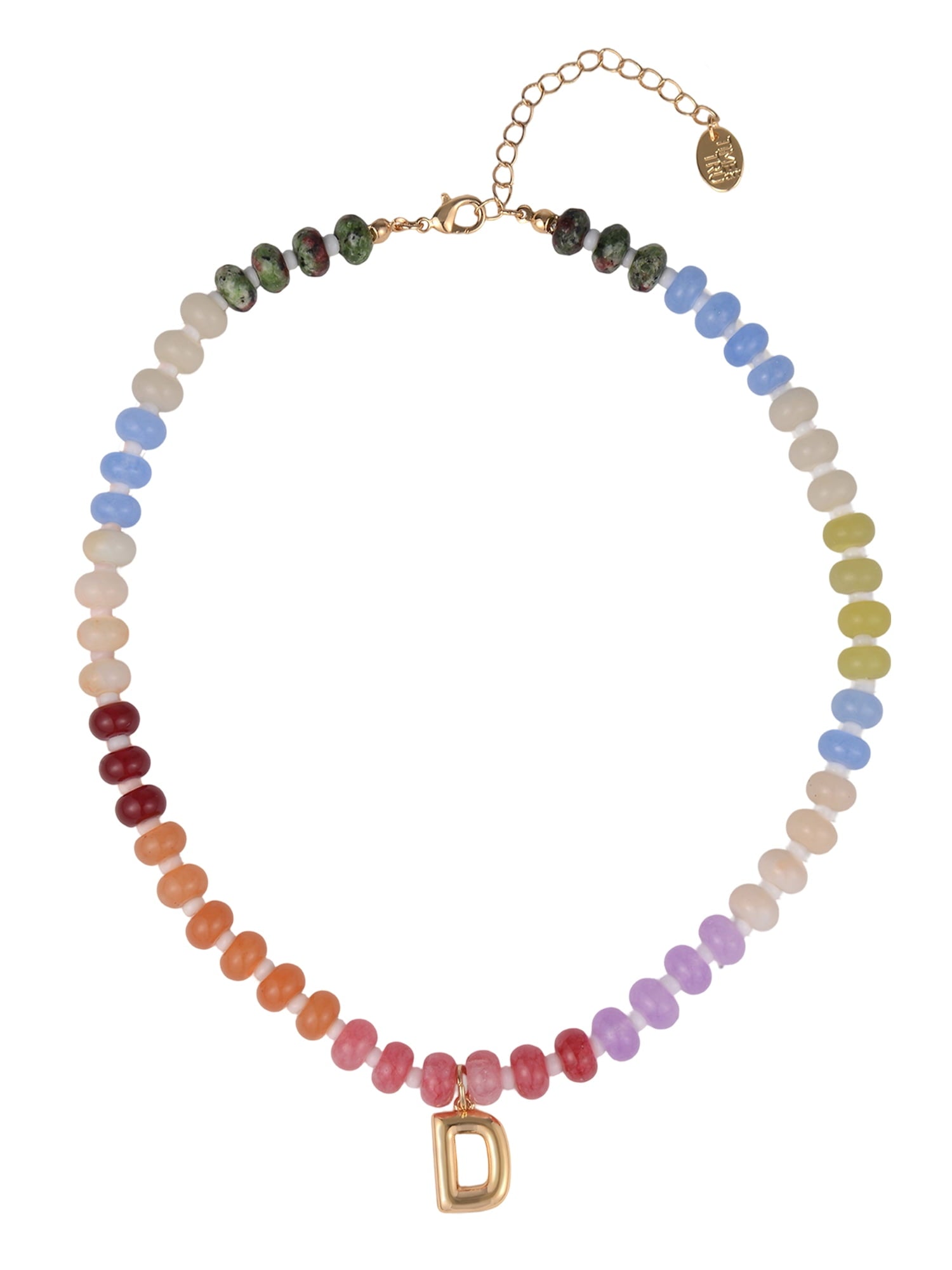 Goldtone Multicolored Bead Initial "A" Necklace