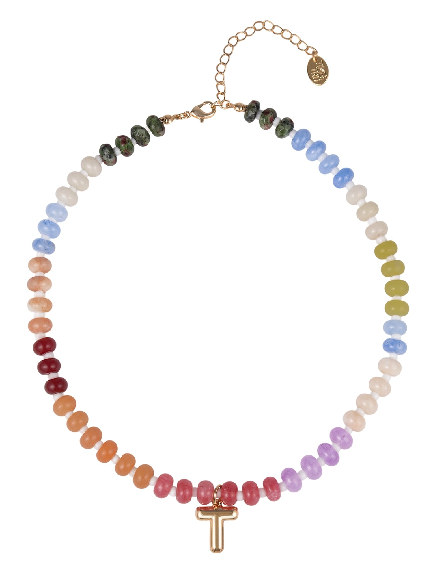 Goldtone Multicolored Bead Initial "A" Necklace