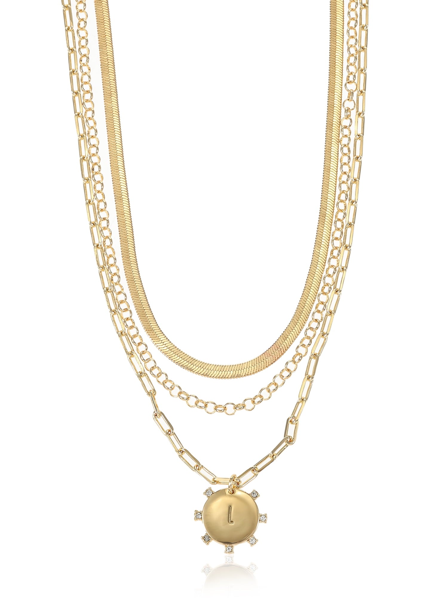 Goldtone Necklace, 3 Piece, Initial J