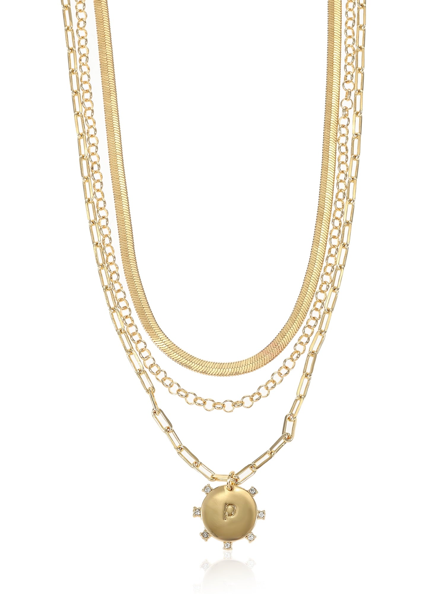 Goldtone Necklace, 3 Piece, Initial J